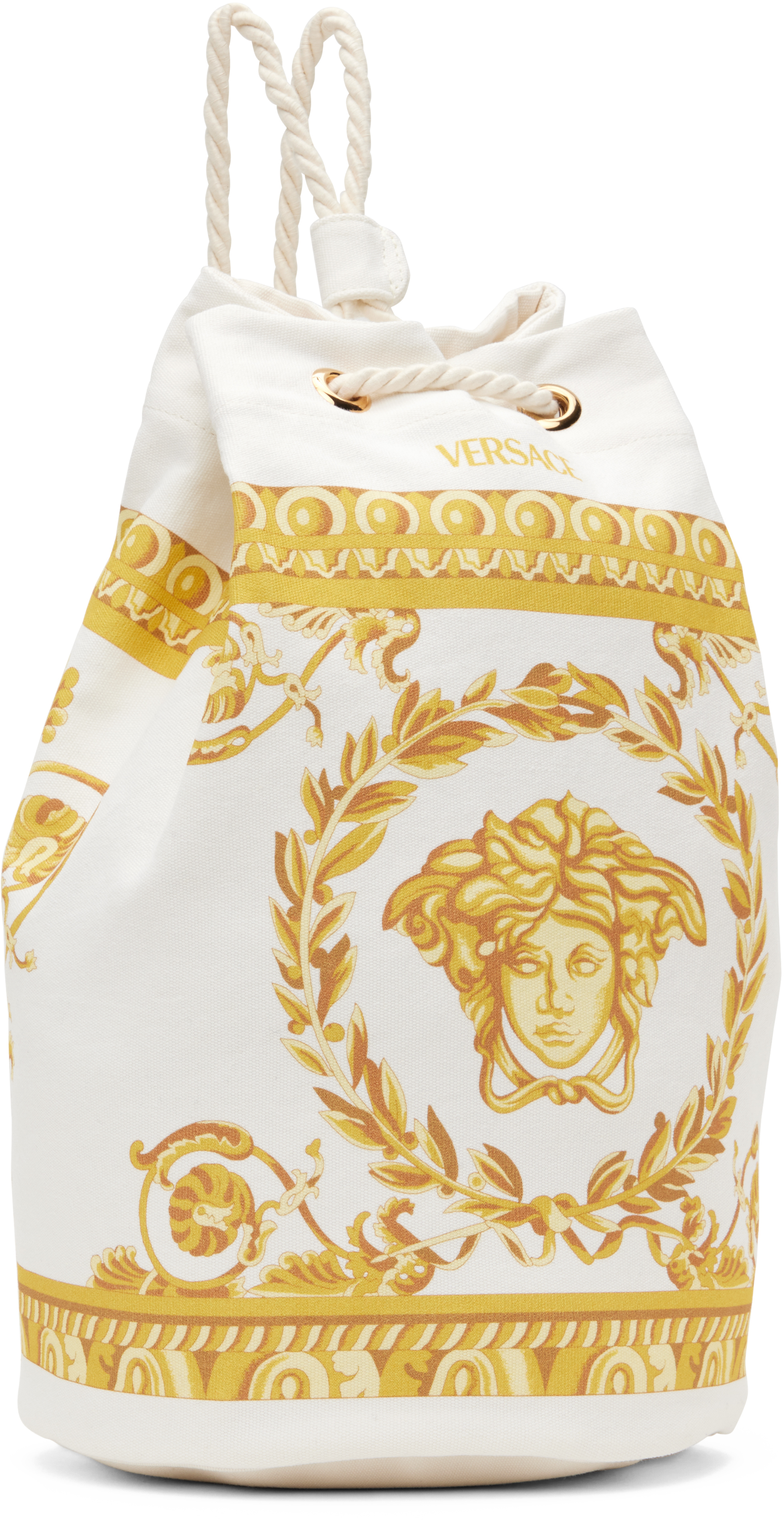 Versace Kids White & Gold Canvas Sling Bag In 2ko5v-naturale + Oro