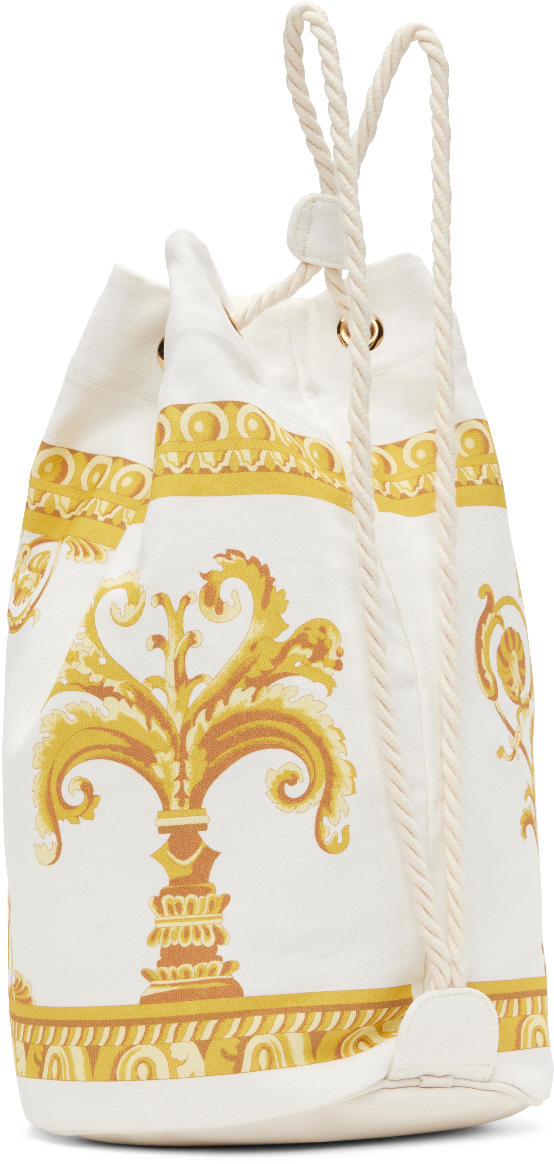 Versace Kids White & Gold Canvas Sling Bag In 2ko5v-naturale + Oro