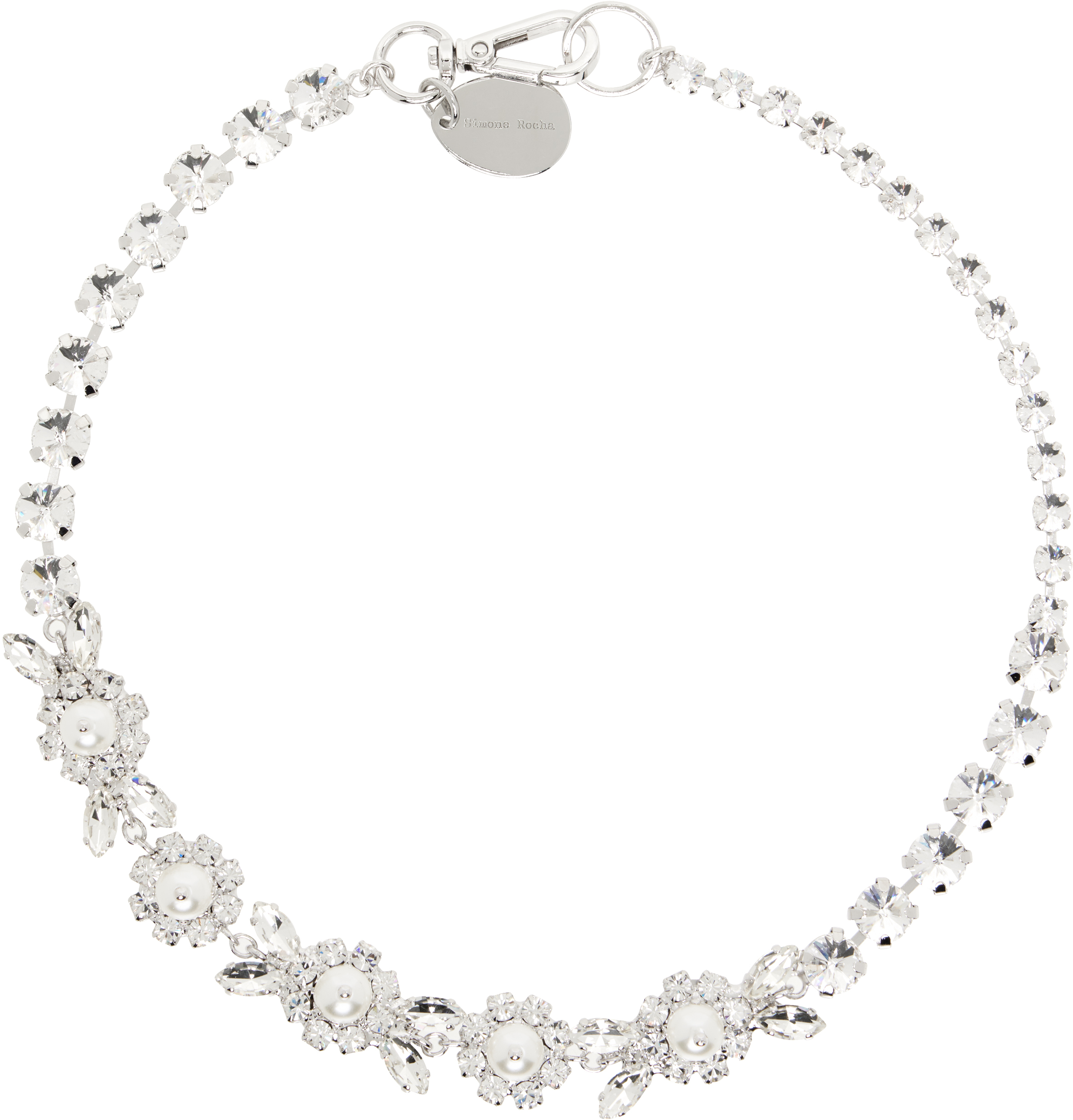 Silver Pearl 
Crystal Daisy Floret Necklace