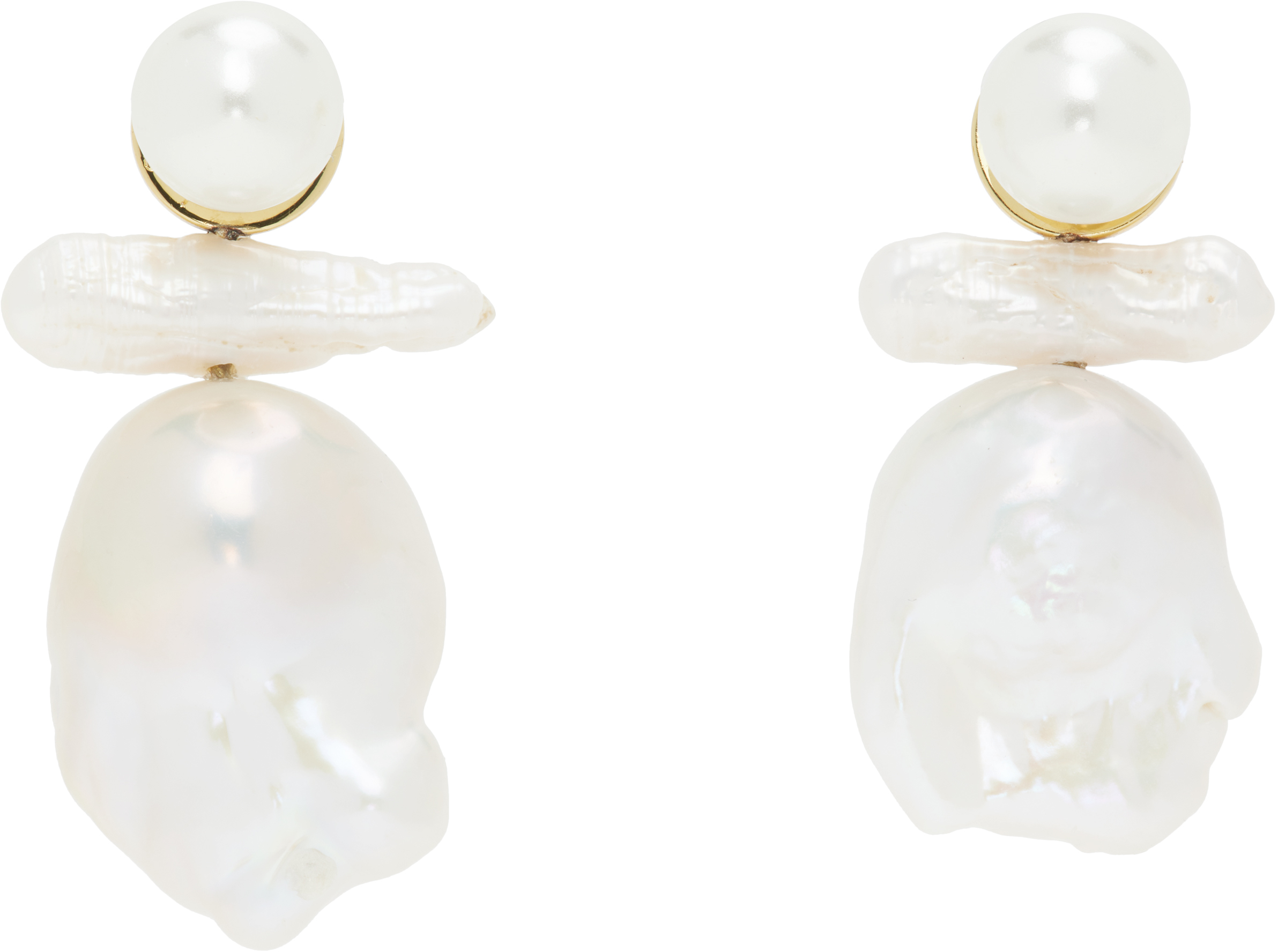 White Stacked Baroque Pearl Stud Earrings