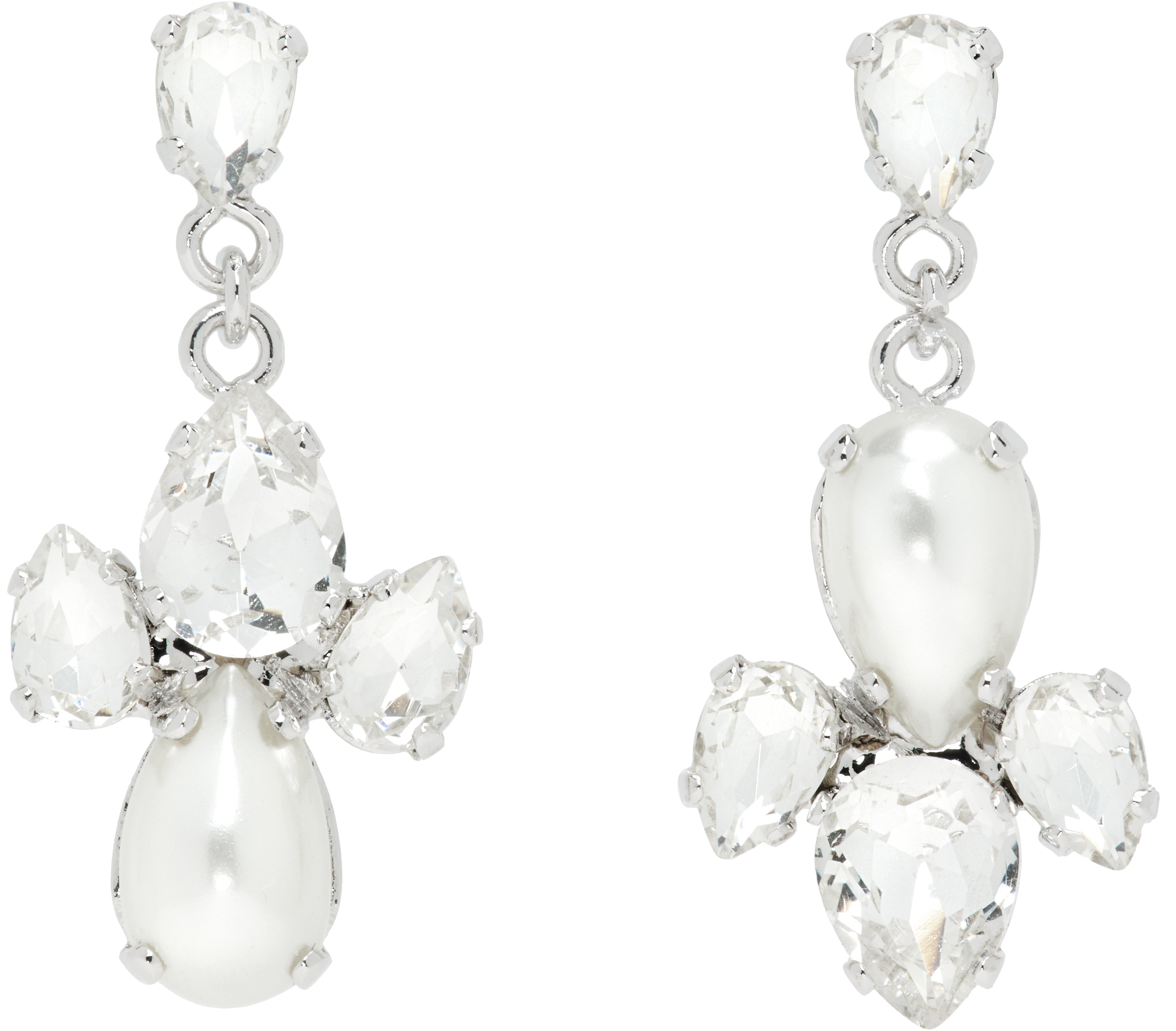 Silver Victorian Faux-Pearl & Crystal Floret Drop Earrings