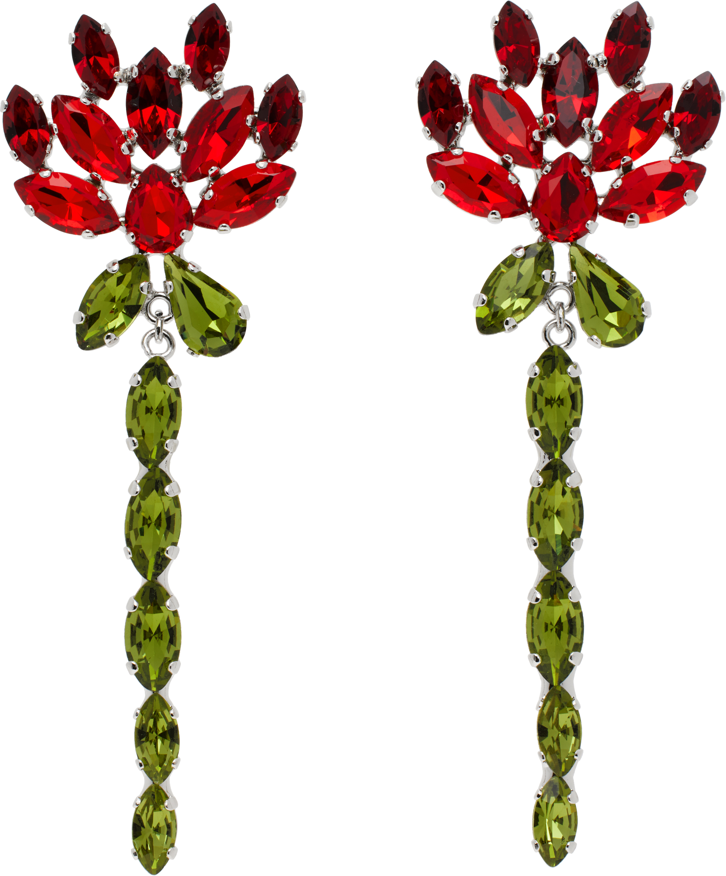 Pink 
Green Crystal Carnation Drip Earrings