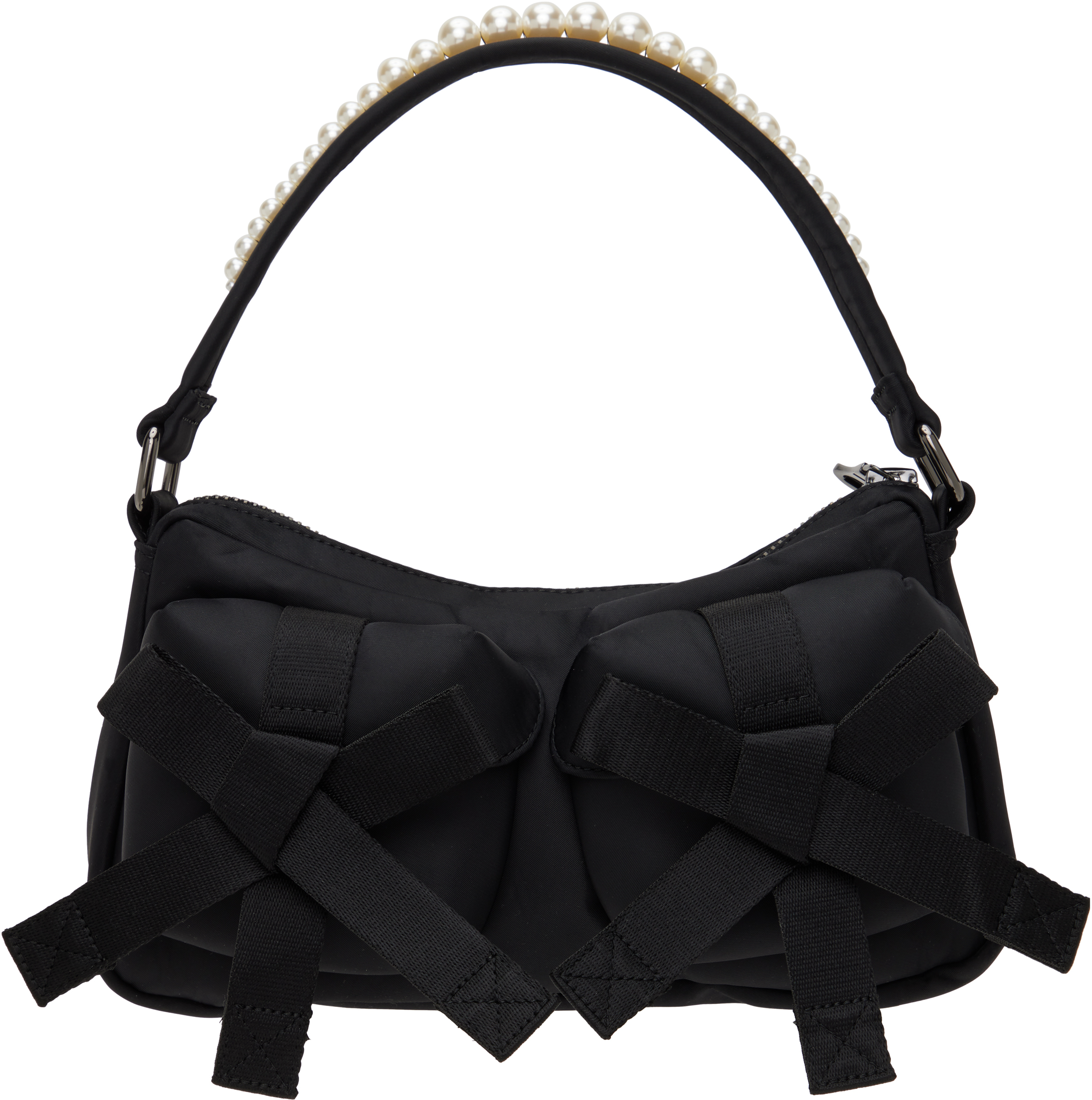 Black Beaded Utility Bow Pochette Bag