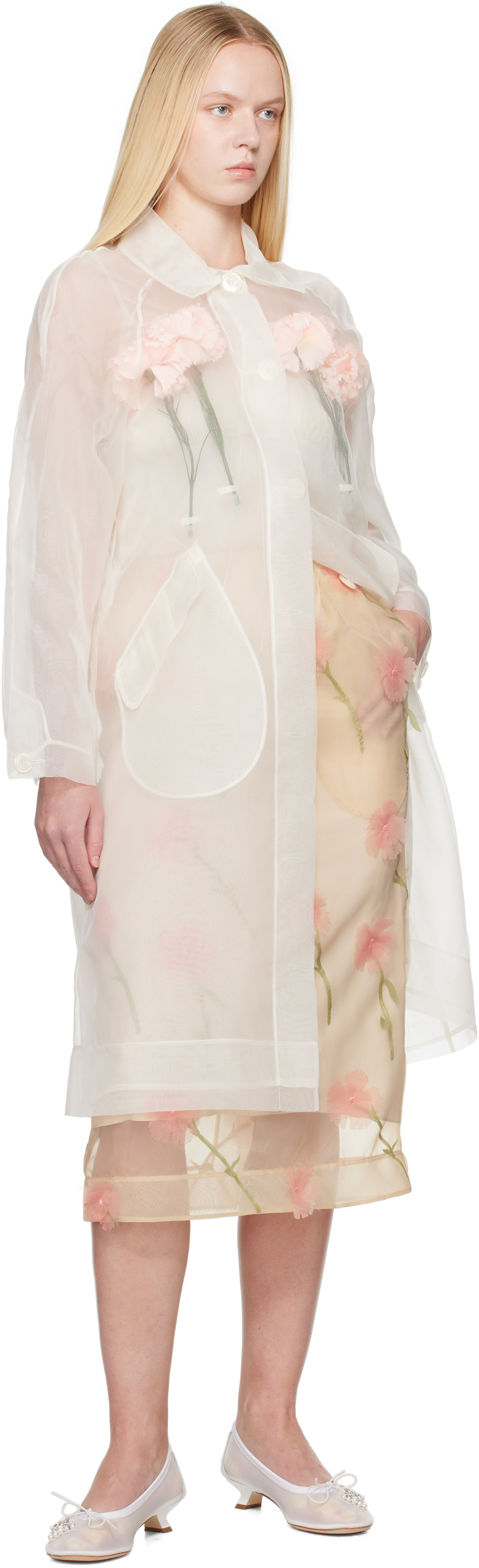 Simone Rocha Off-white Stuffed Carnation Car Coat