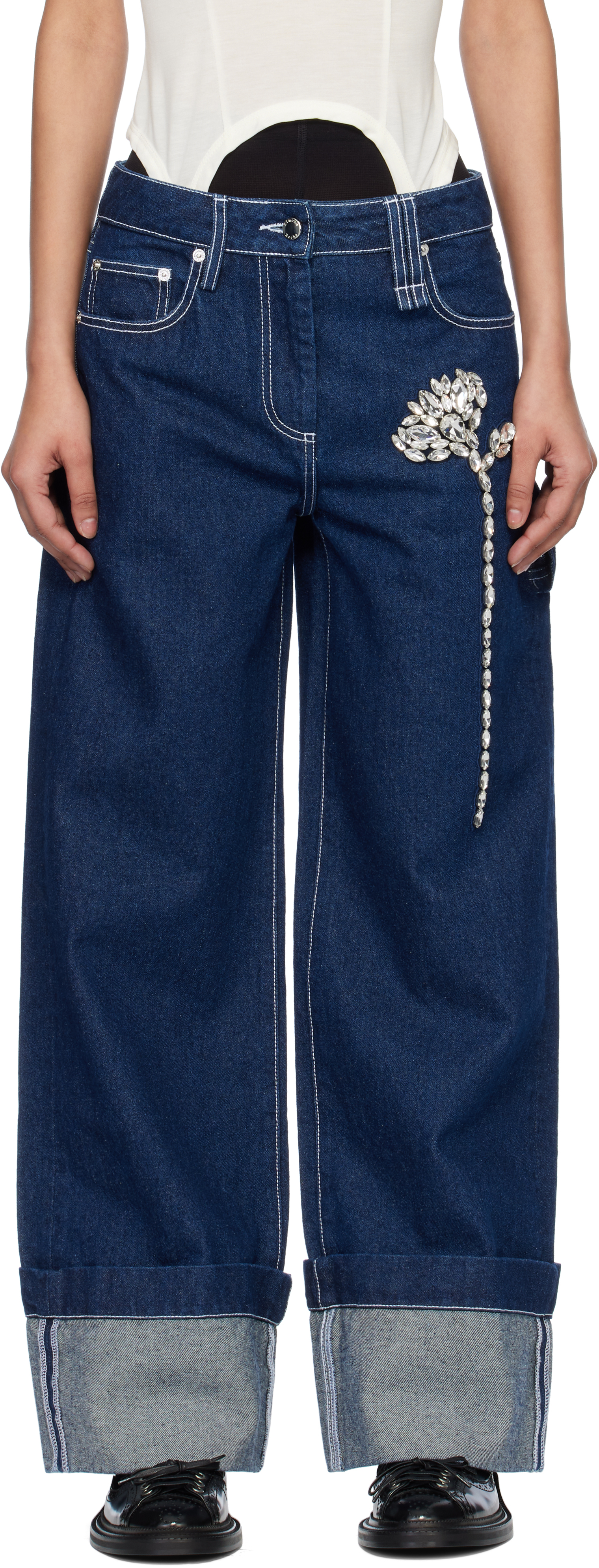 【SIMONE ROCHA】Embellished Carnation ボーイフレンドジーンズ Simone Rocha - Embellished Carnation Boyfriend Jeans