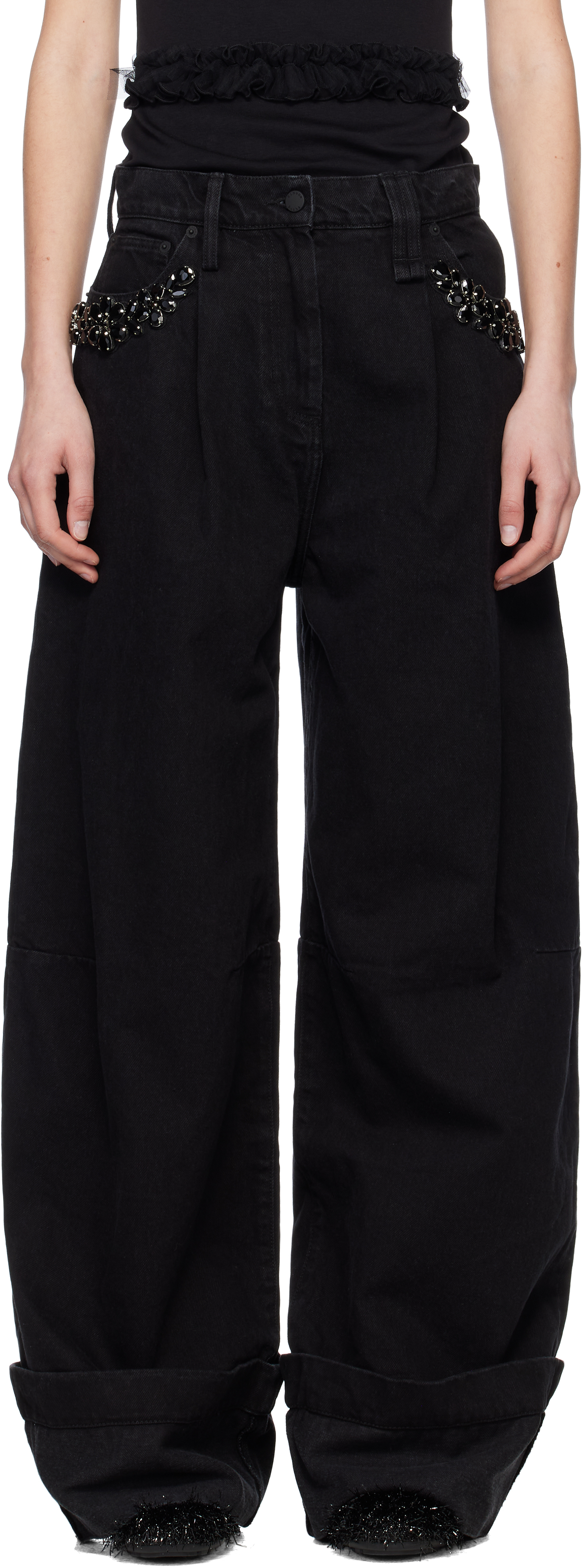 BTS ジン着用 Simone Rocha ロゴ クリスタルWide Puddleジーンズ Simone Rocha - Wide Leg Puddle Denim Jeans in Indigo - 4131B