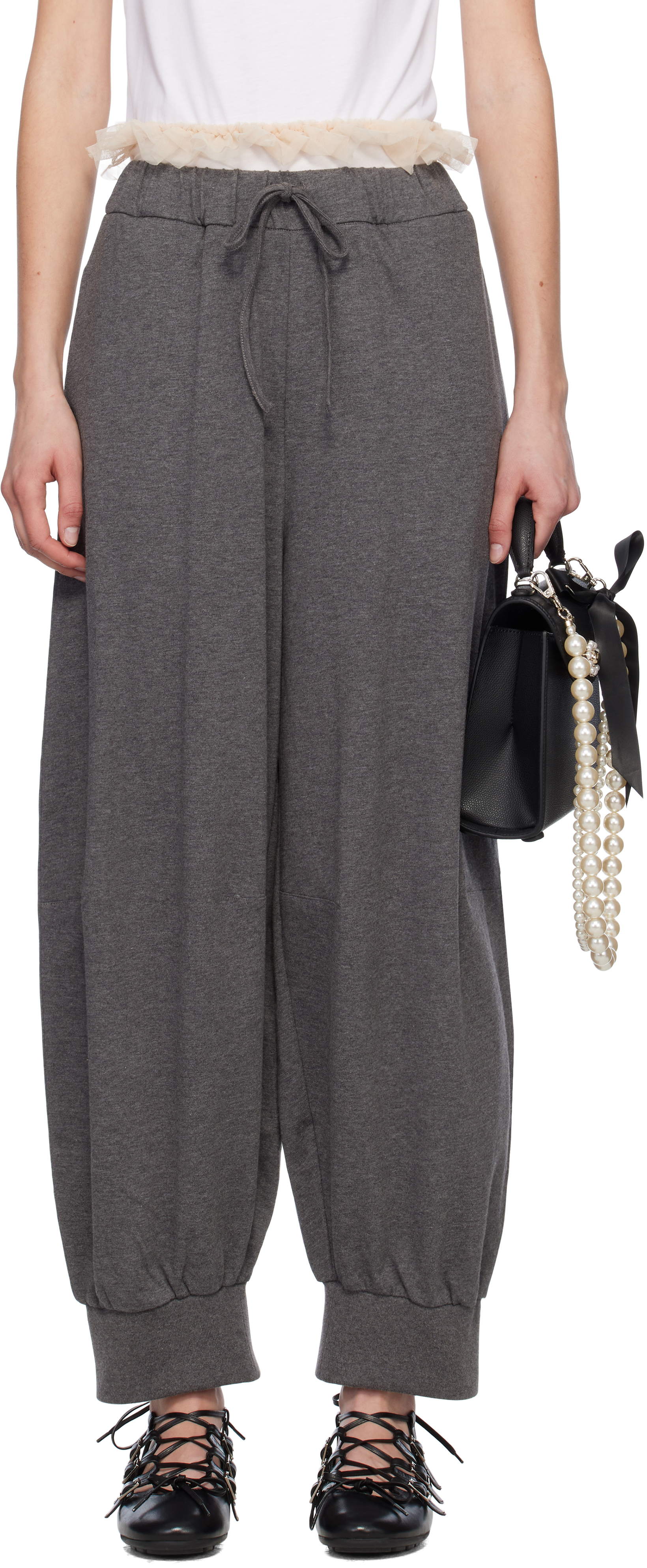 Gray Exposed Frilly Brief Drawstring Lounge Pants