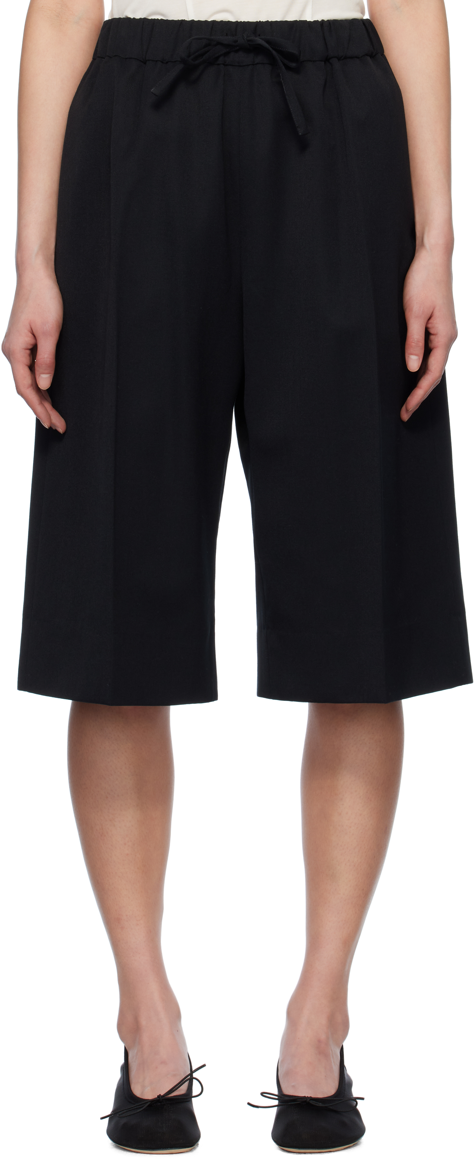 Black Wide Leg Long Shorts