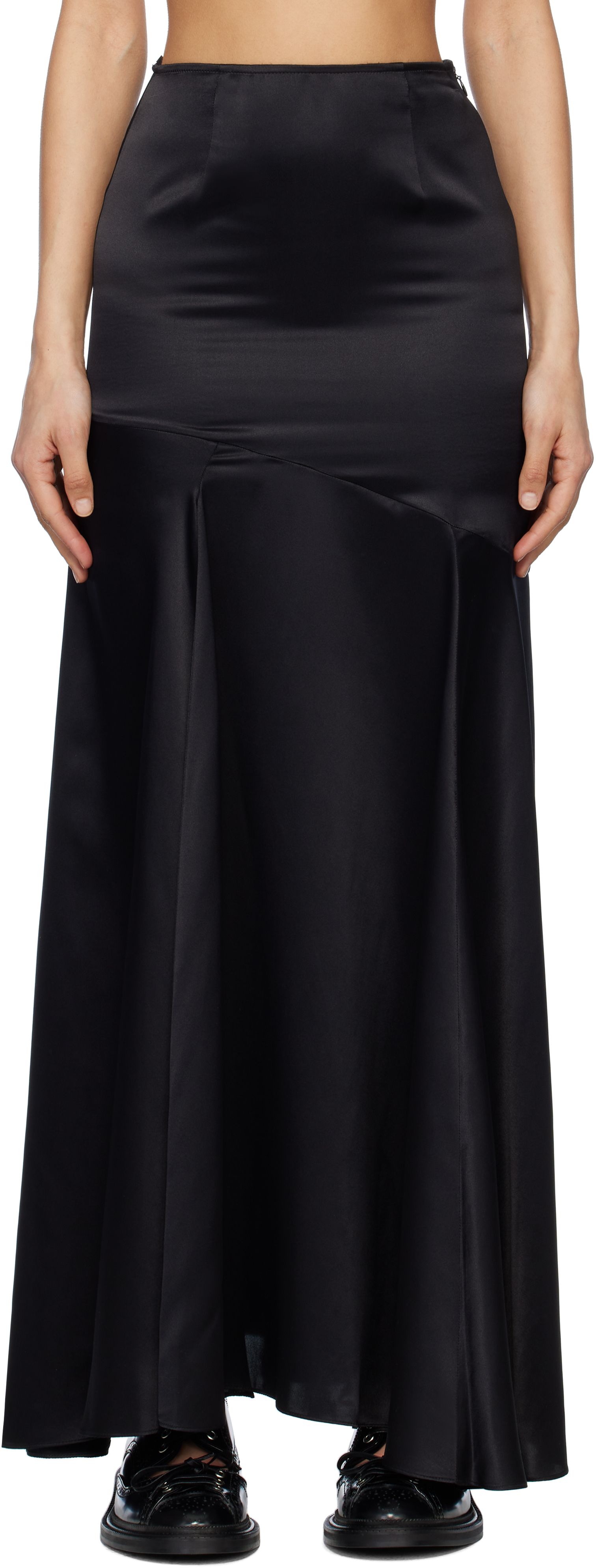 Black Long Slit Bias Cut Maxi Skirt