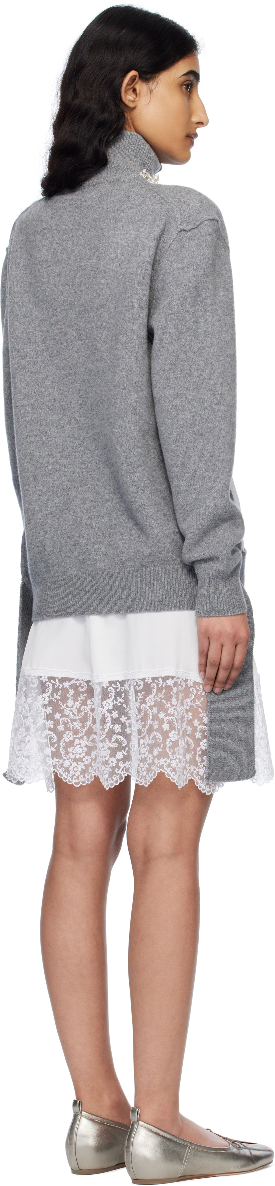 Simone Rocha Gray Embellished Window Zip-up Cardigan In Pebble/pearl/clear