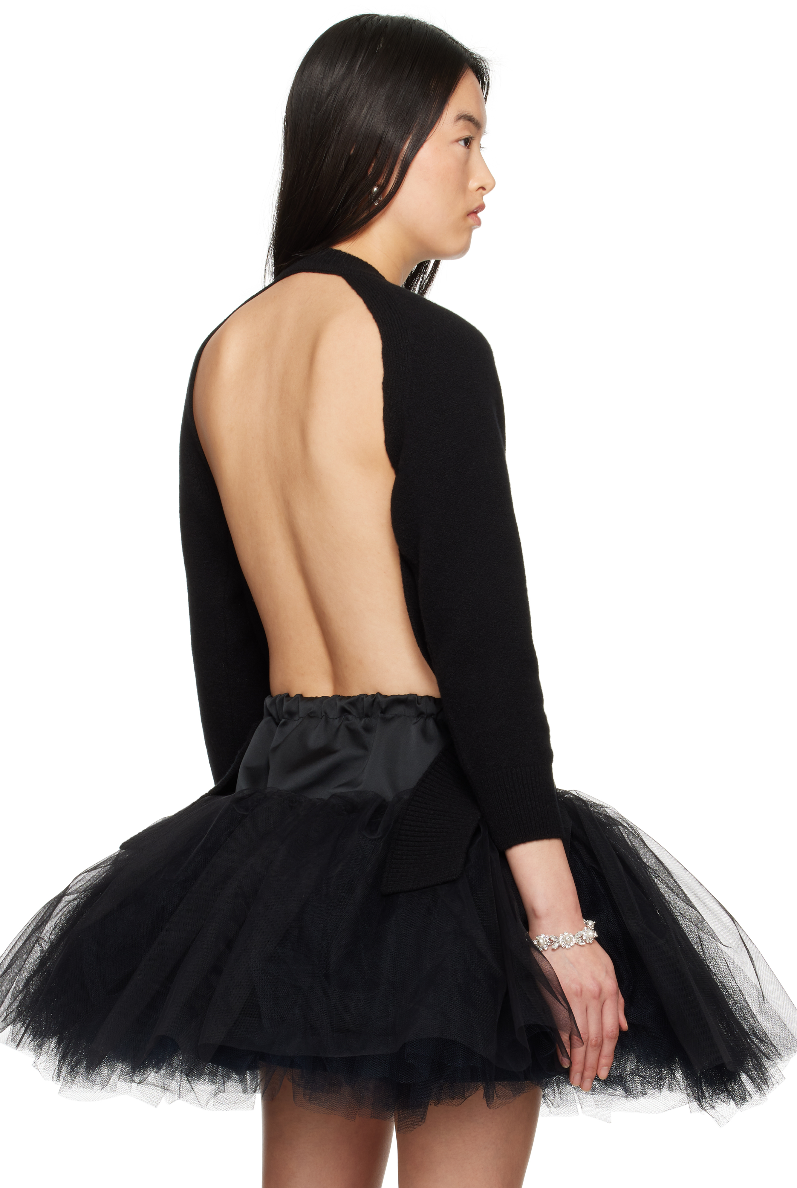 Simone Rocha Black Open Back Cardigan In Black
