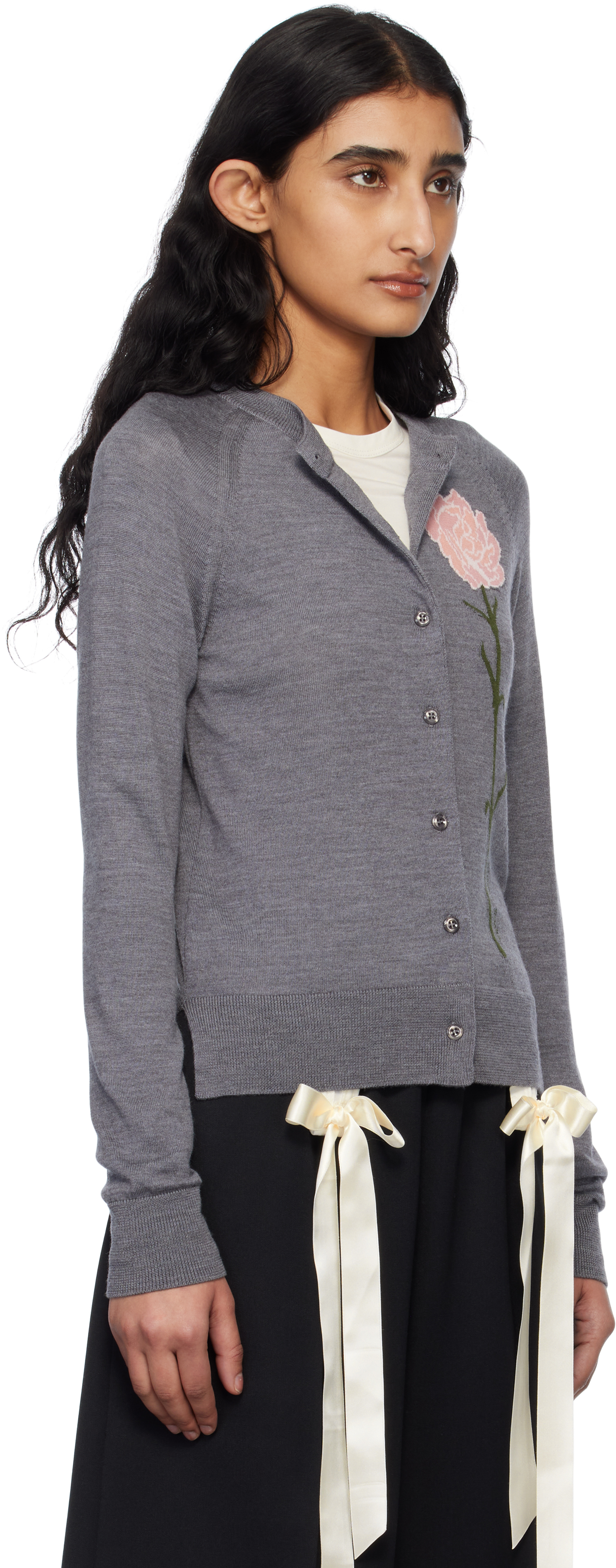Simone Rocha Gray Carnation Cardigan In Pebble