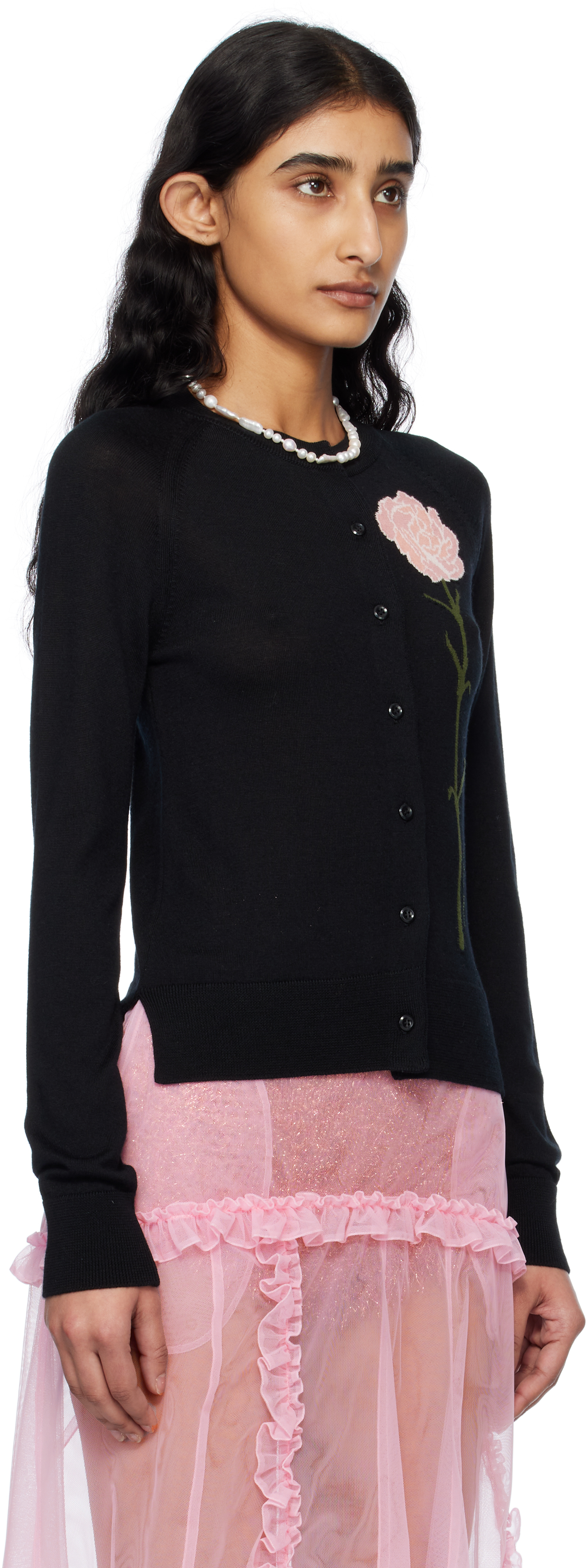 Simone Rocha Carnation-jacquard Cardigan In Black
