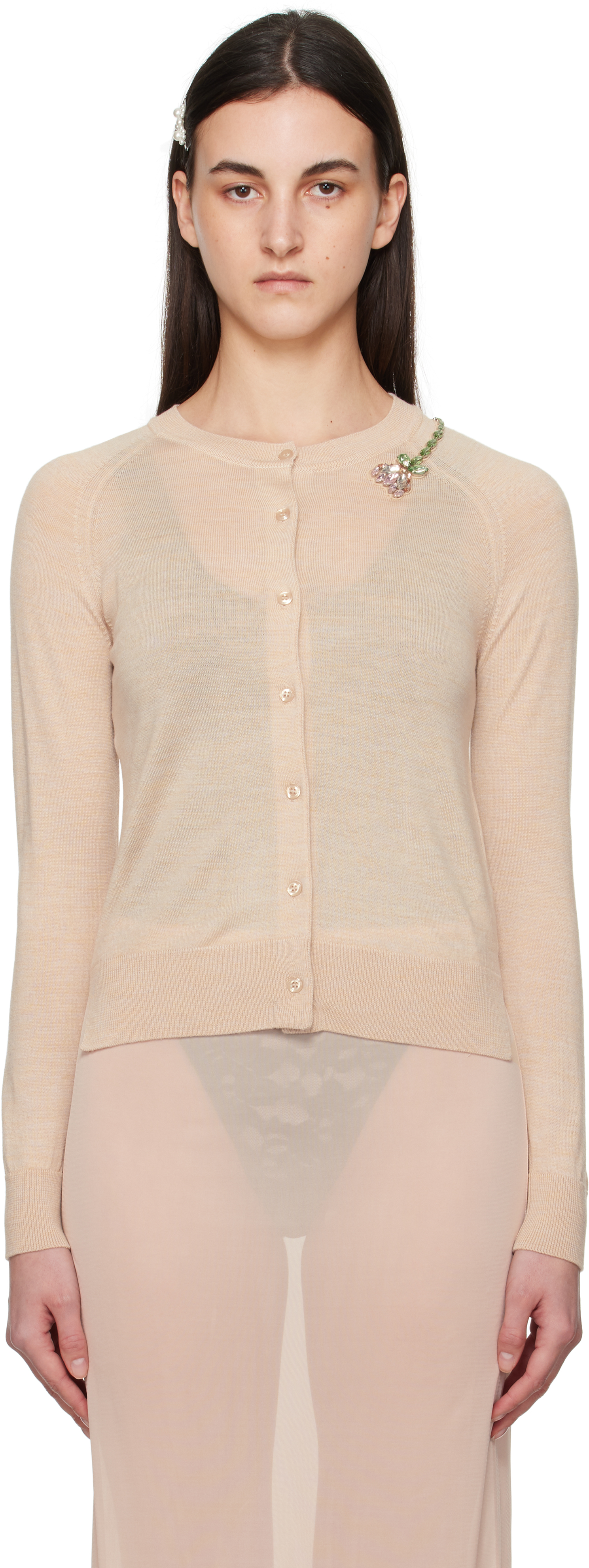 Beige Classic Long Sleeve Cardigan