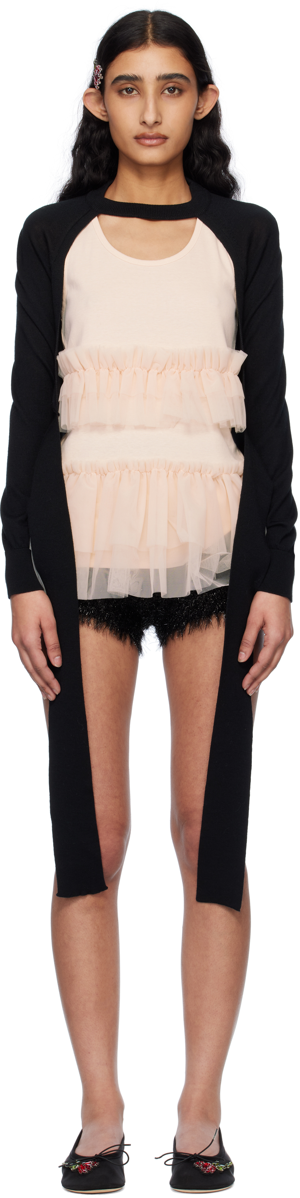 Black Cropped Cut-Out Cardigan