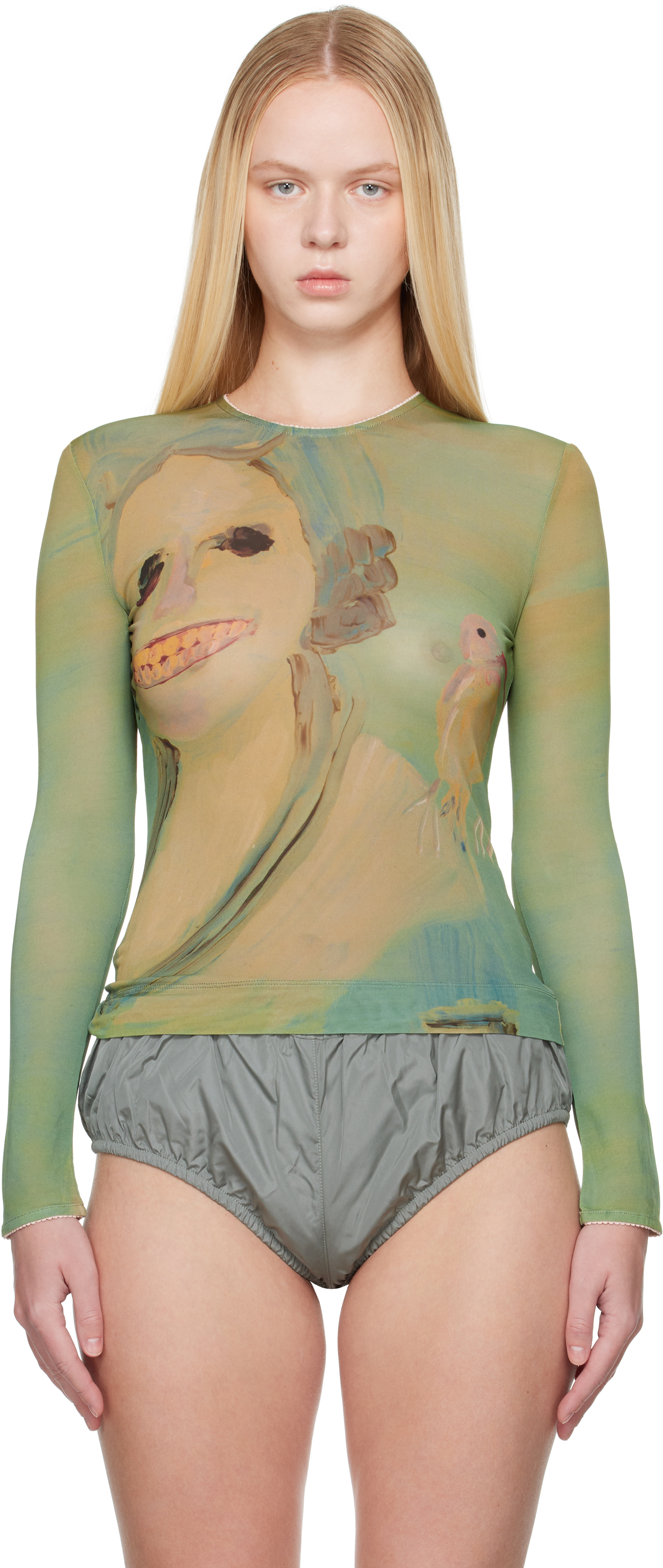 Simone Rocha Green 'lady With A Bird' Long Sleeve T-shirt