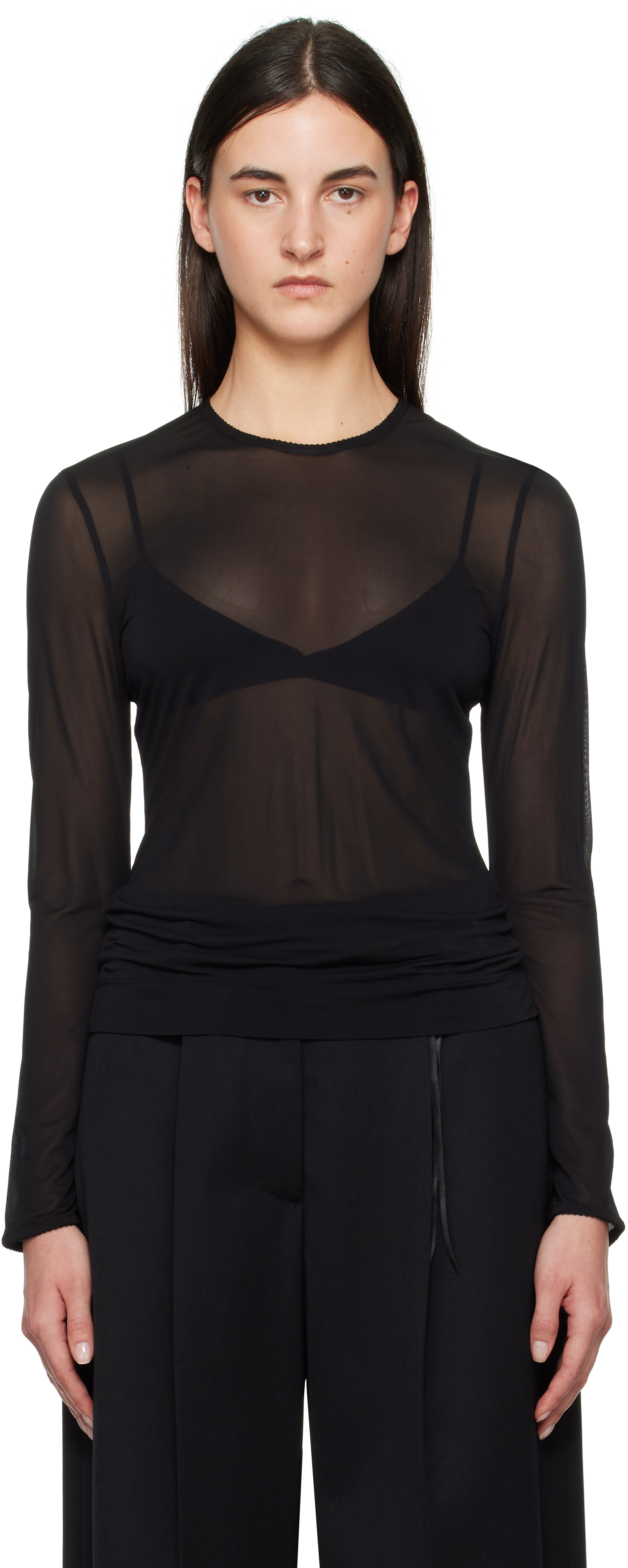 Black Sheer Fitted Ballet Mesh T-shirt