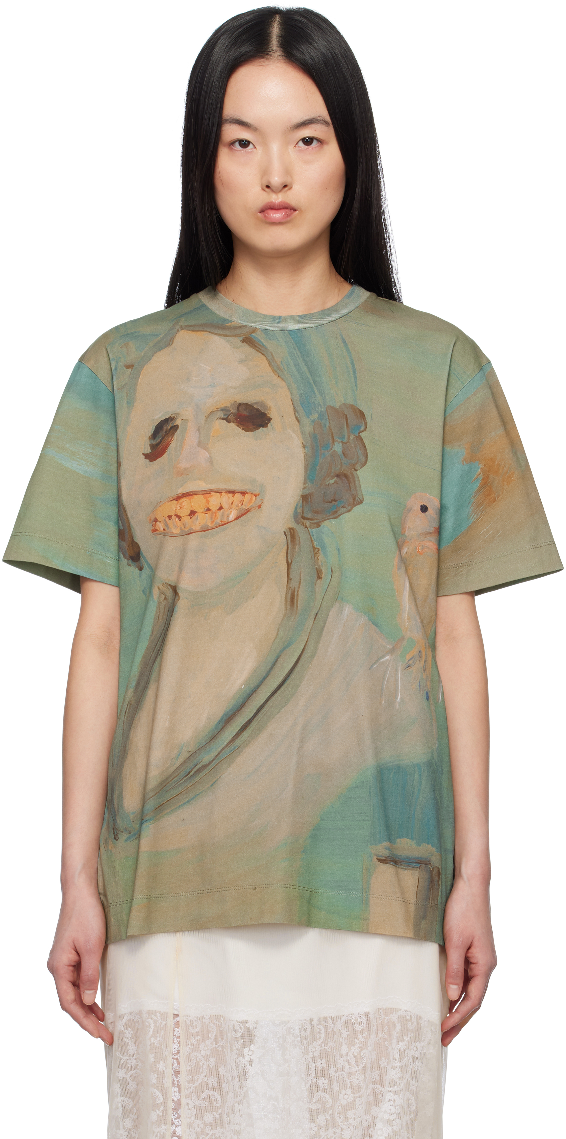 Green 'Lady With A Bird' T-shirt by Simone Rocha on Sale