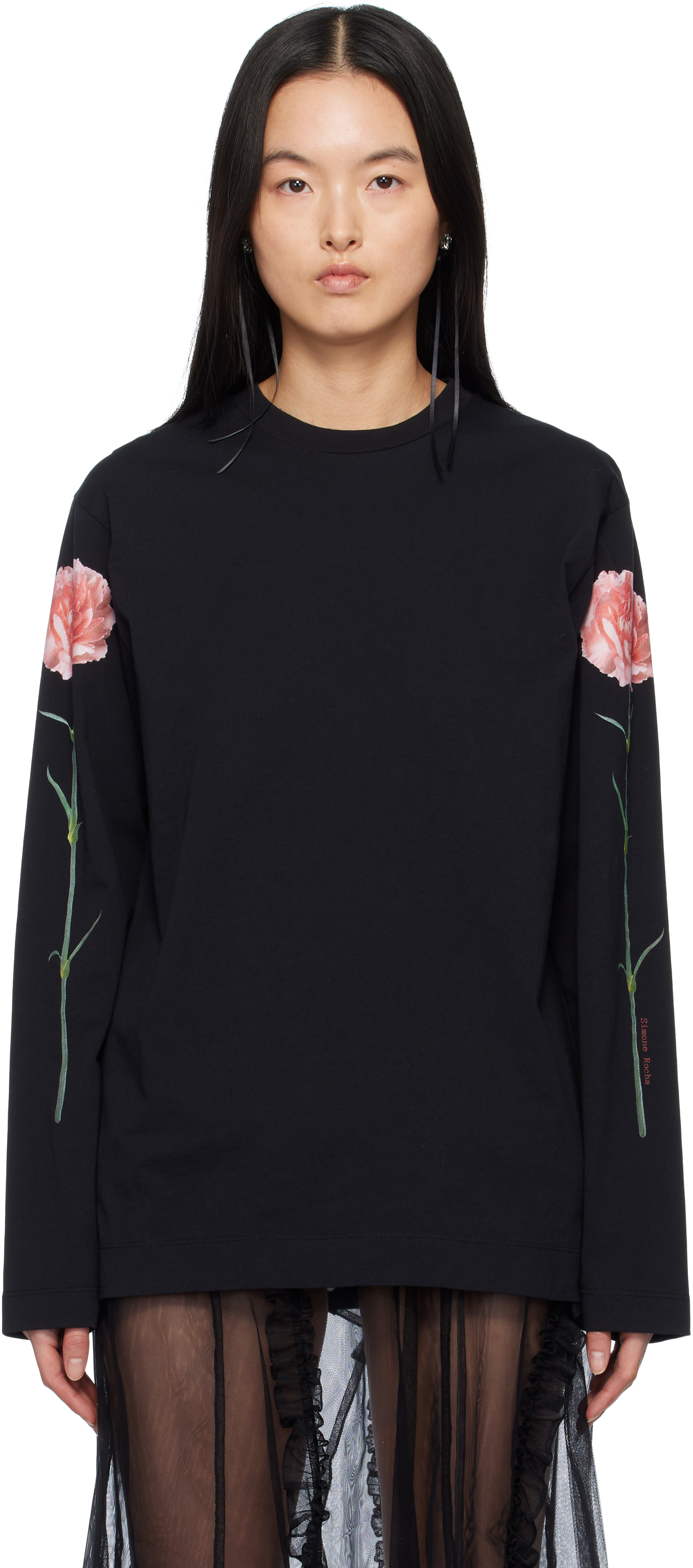 Black Carnation Print Long Sleeve T-shirt