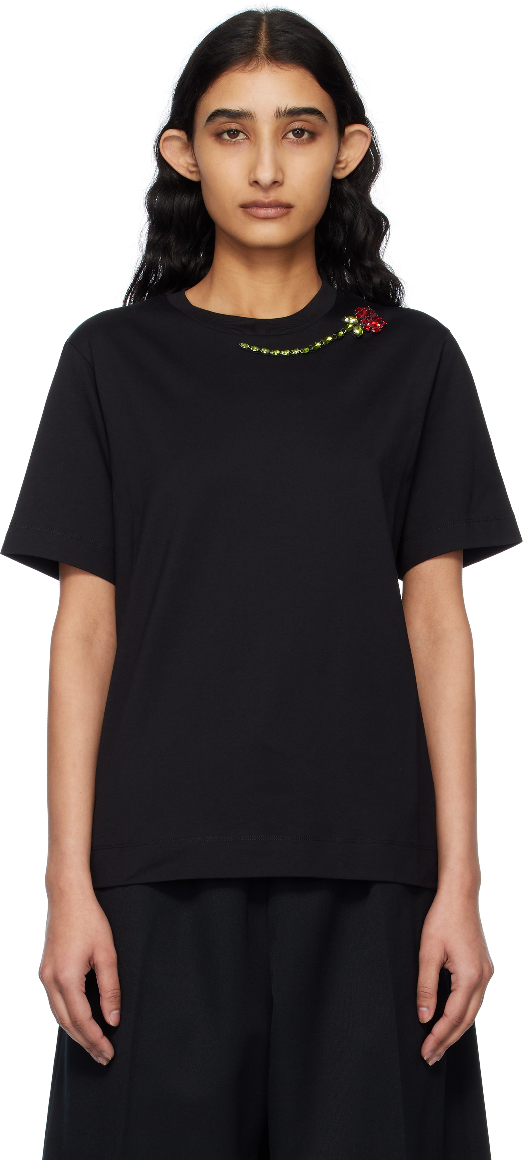 Black Embellished Flower T-shirt