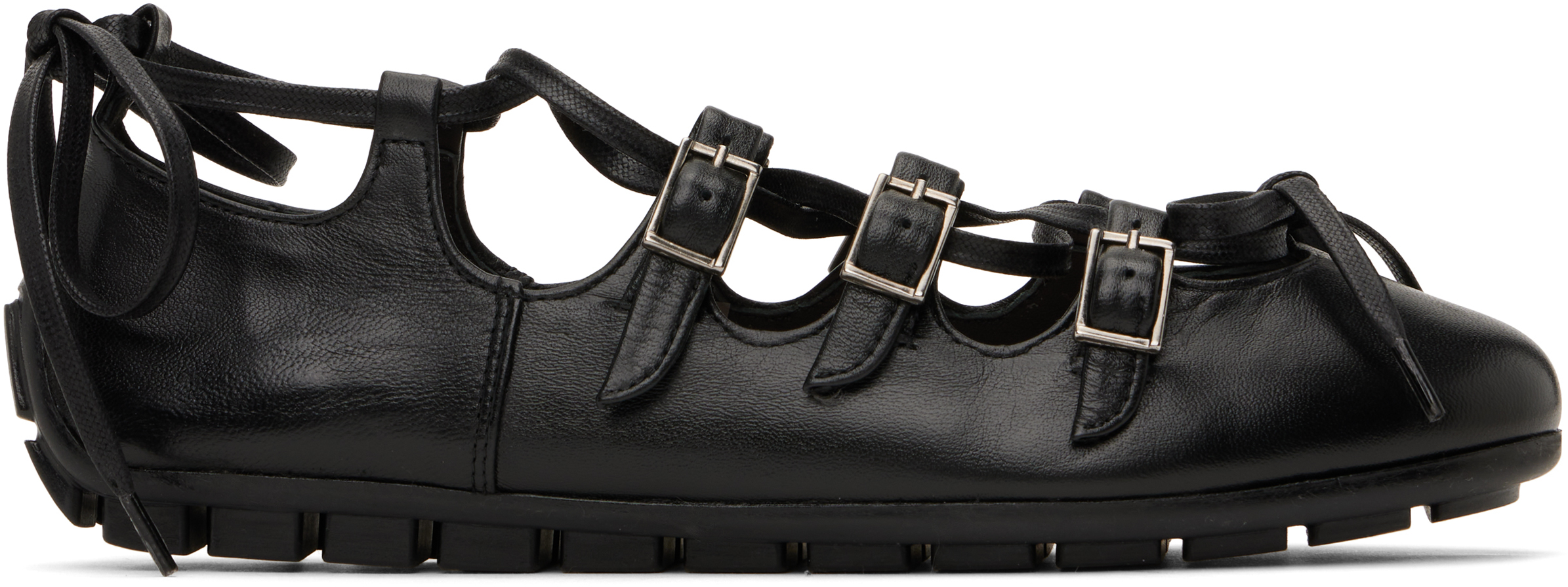 Shop Simone Rocha Black Ghillie Grip Ballerina Flats