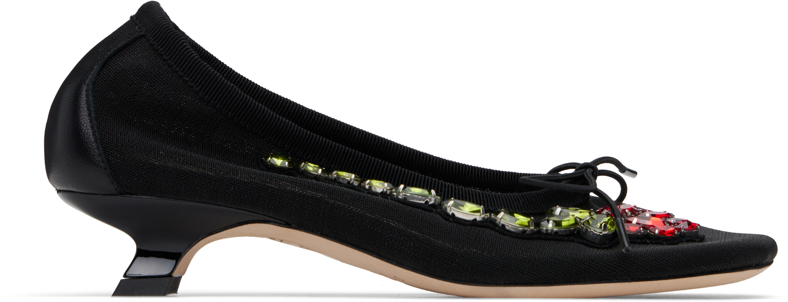 【Simone Rocha】ブラックEmbellishedFlowerMesh バレエシューズ Simone Rocha - Embellished Flower Mesh Ballerina Heel