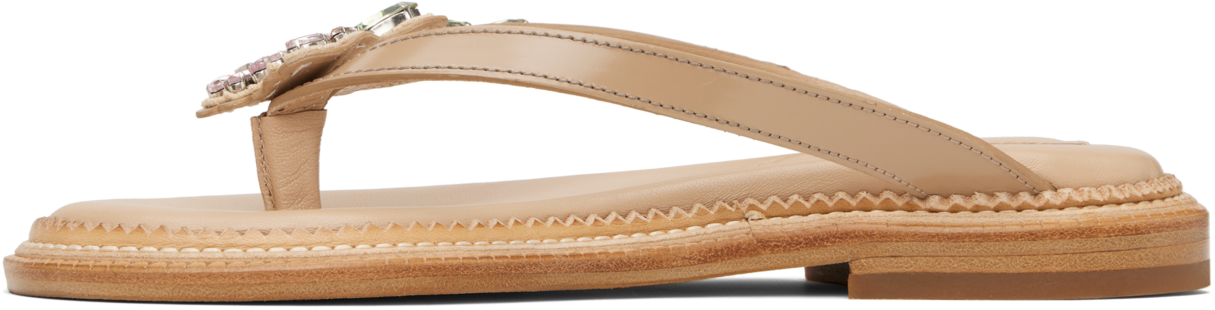 Simone Rocha Womens Embellished Thong Leather Sandals In Taupe/pink Multi