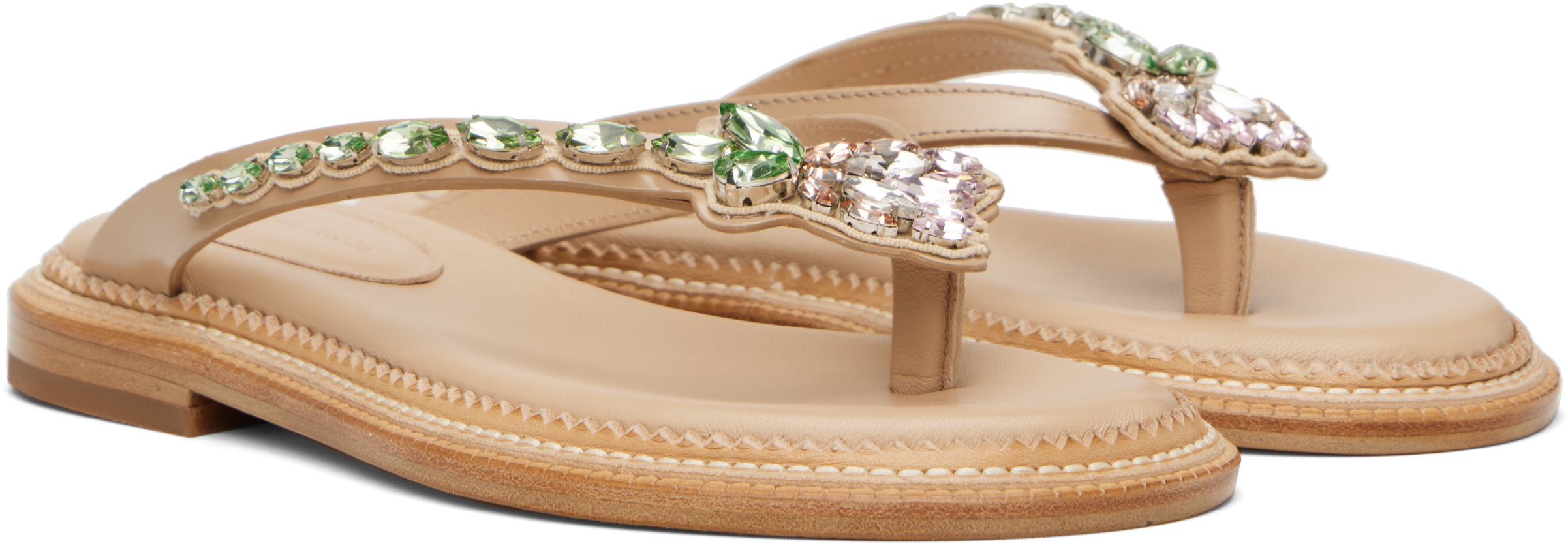Simone Rocha Womens Embellished Thong Leather Sandals In Taupe/pink Multi