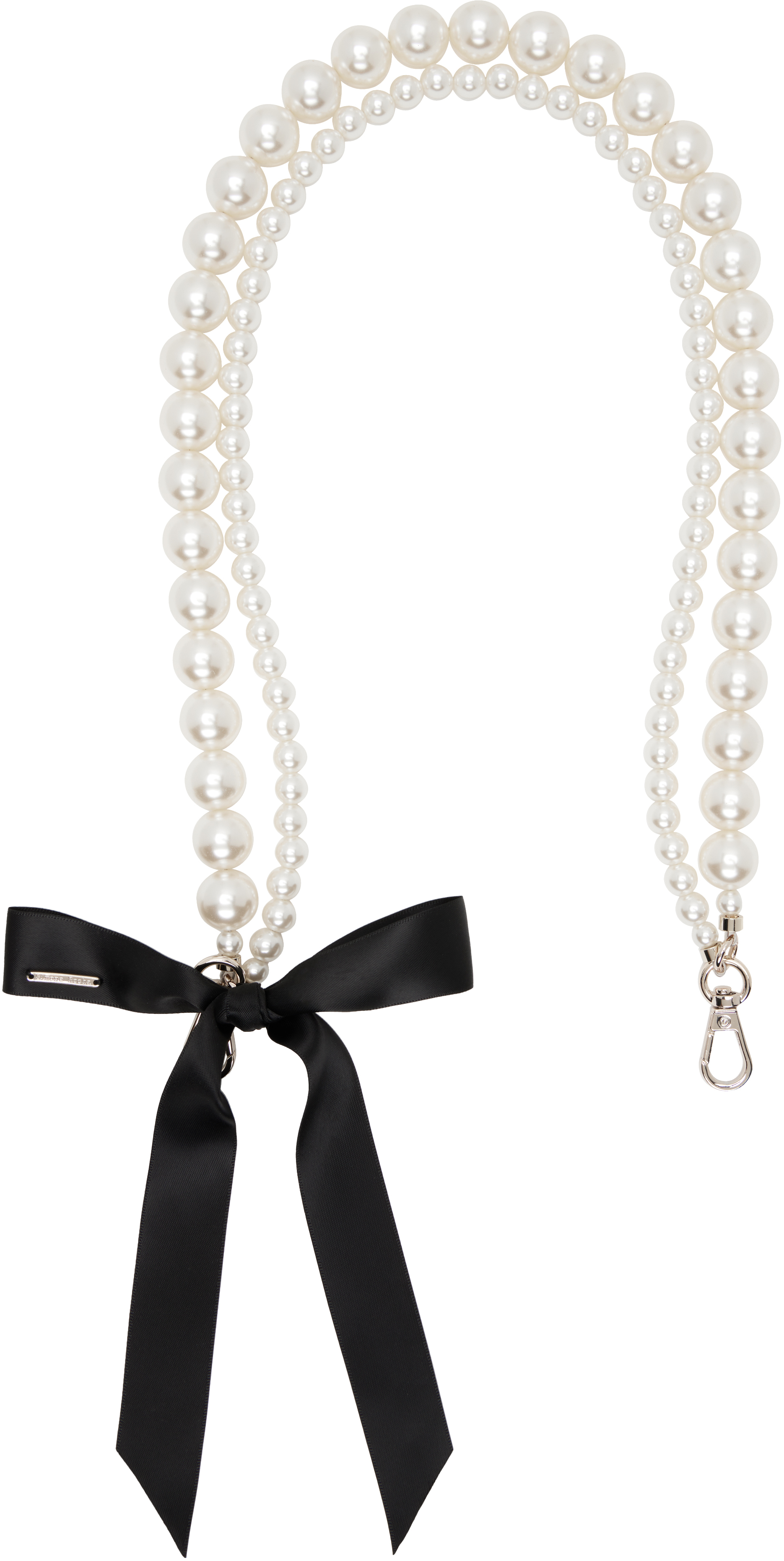 Simone Rocha White Pearl Bow Bag Strap In Pearl/black