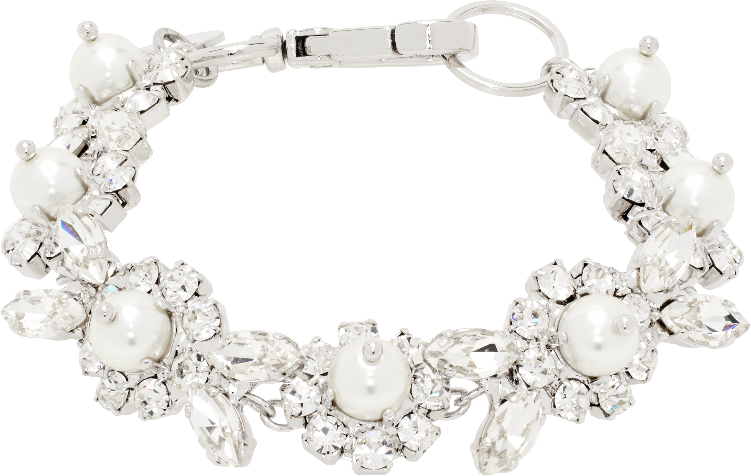 Silver Faux-Pearl & Crystal Daisy Floret Bracelet