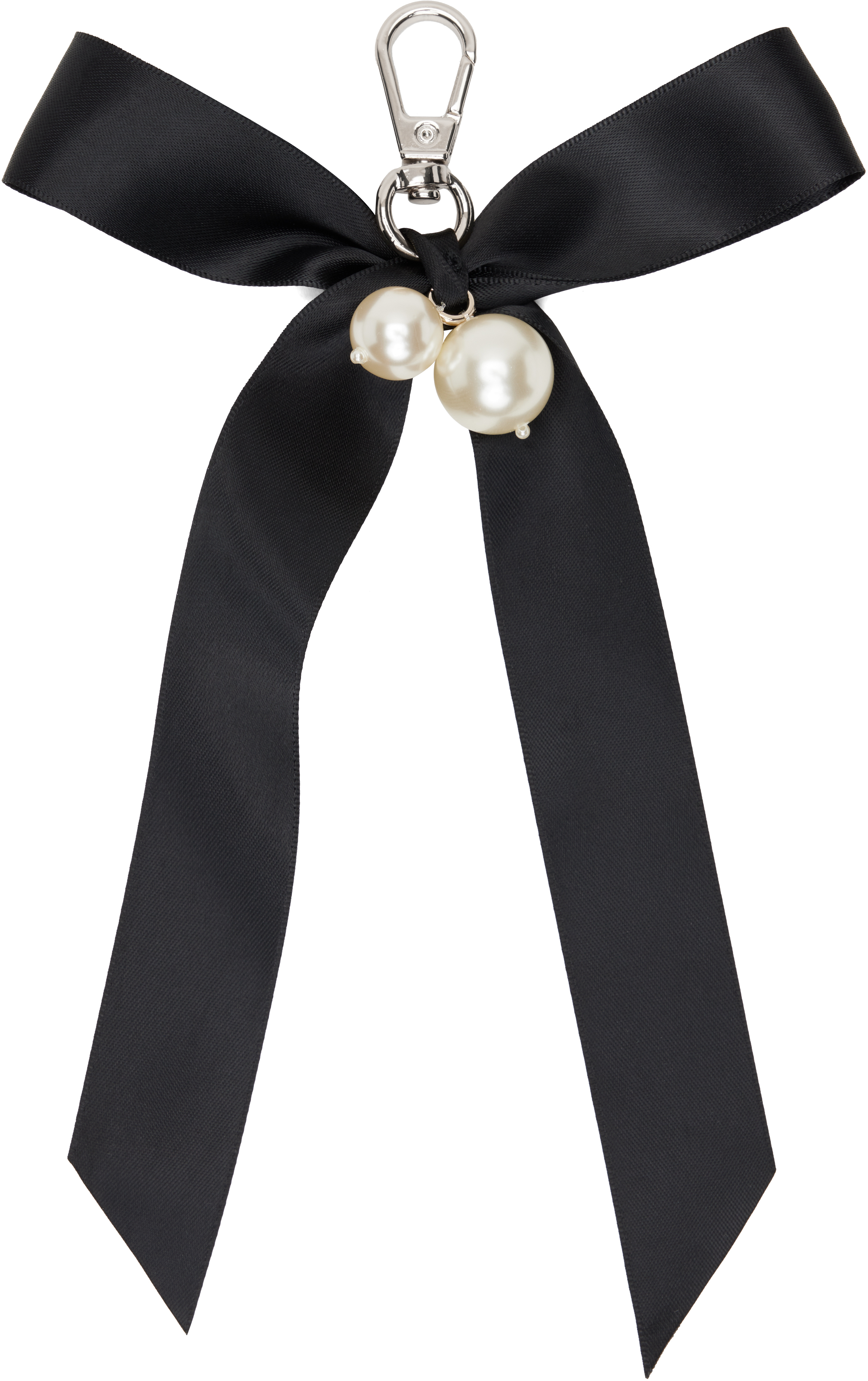 Simone Rocha Black Bow & Faux-pearl Bag Charm Keychain In Pearl/black