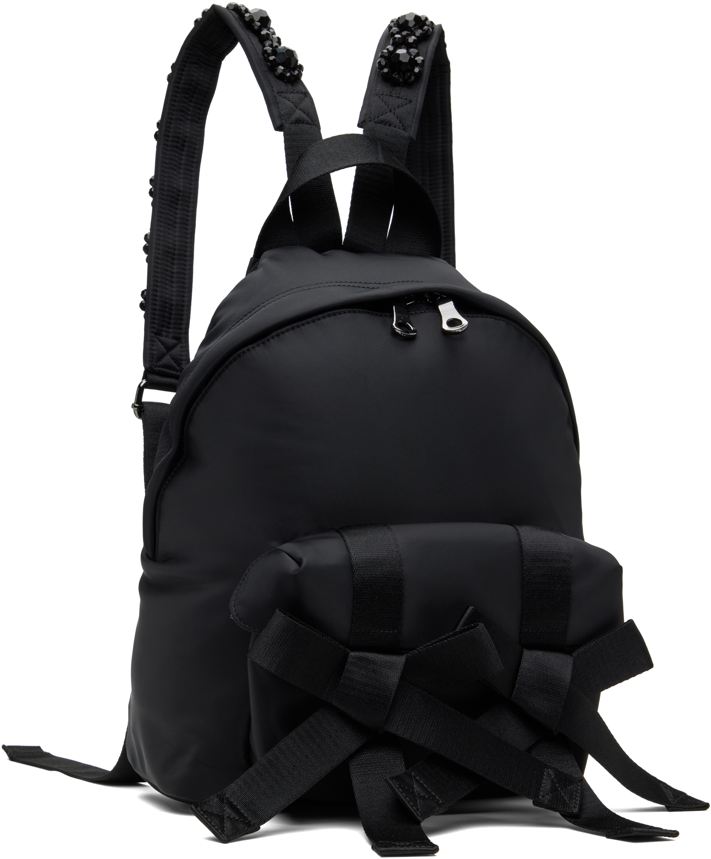 Shop Simone Rocha Black Beaded Utility Bow Backpack In Black/jet