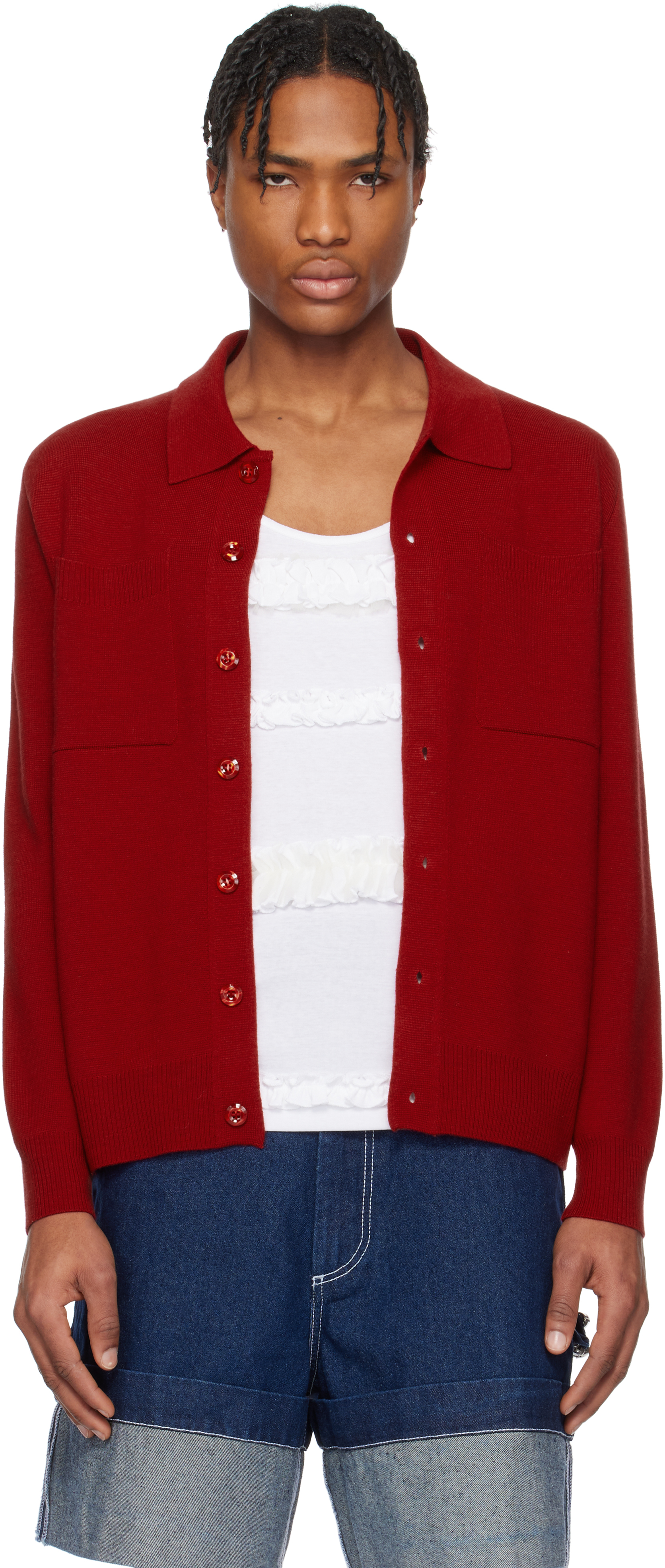 Red Knit Workwear Cardigan