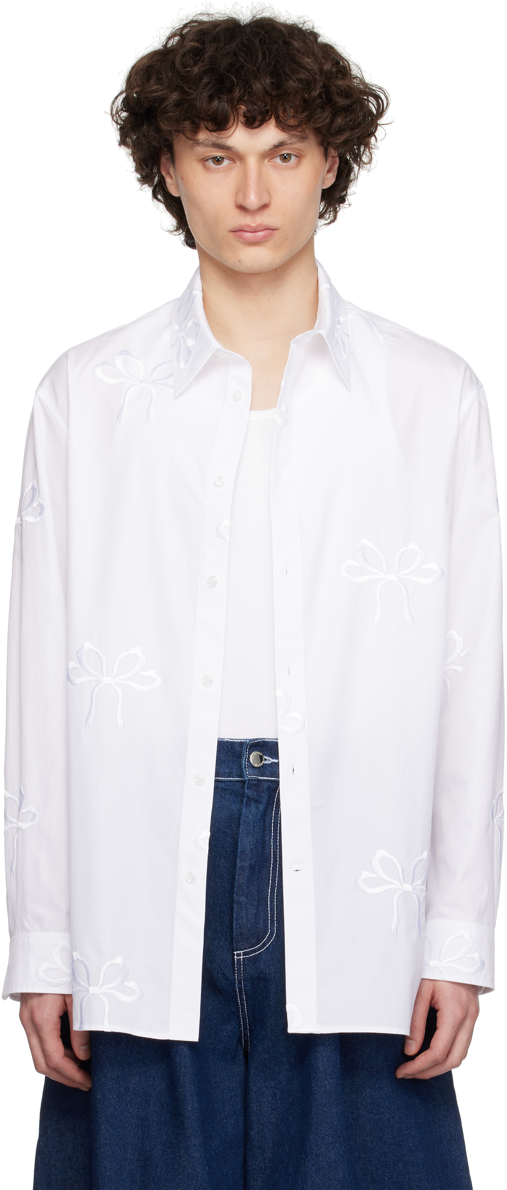 White Cotton Bow Easy Shirt