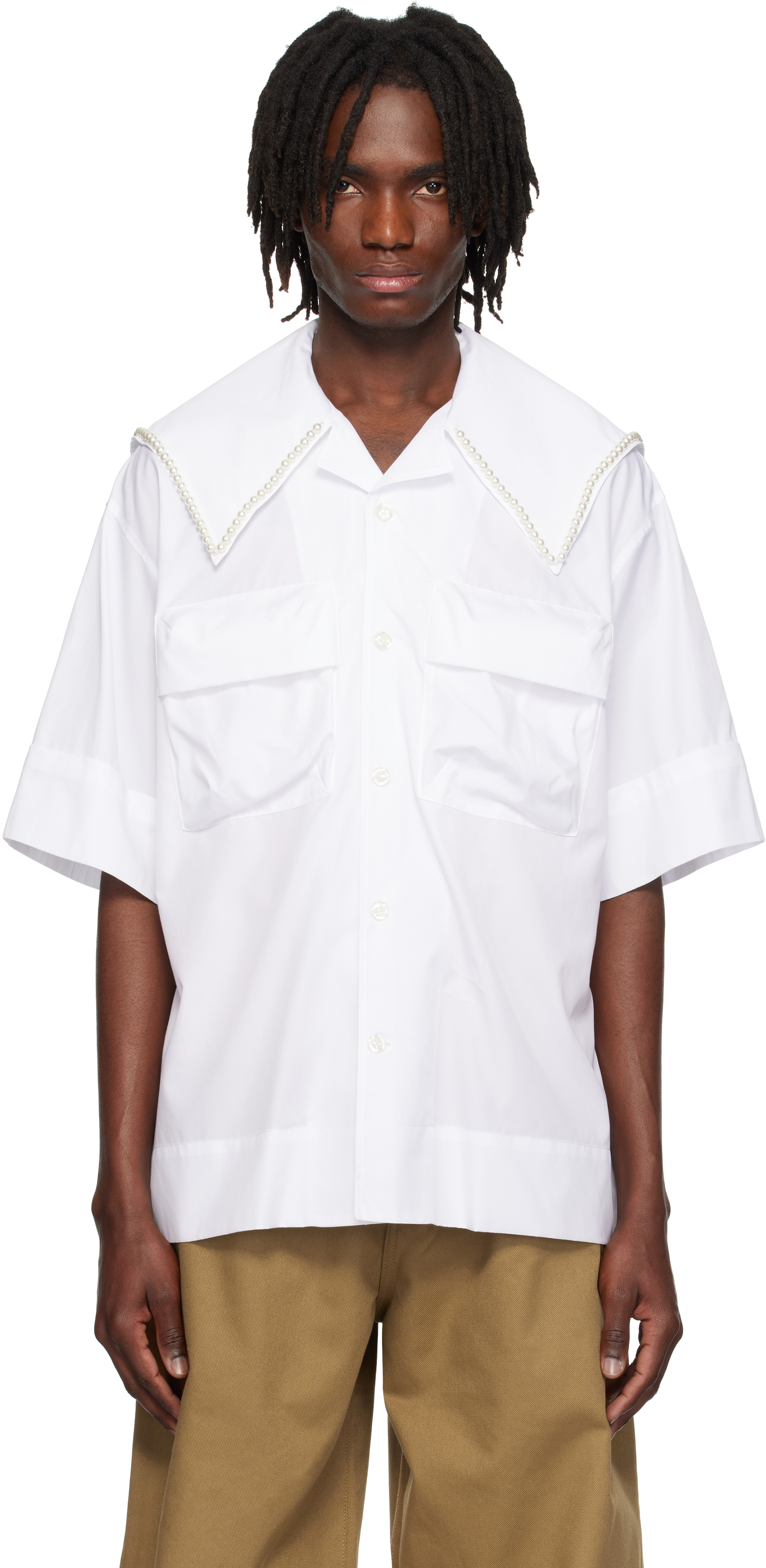 Simone Rocha: ホワイト Cargo Flap Pocket セーラーカラー Simone Rocha: ホワイト Cargo Flap Pocket セーラーカラー