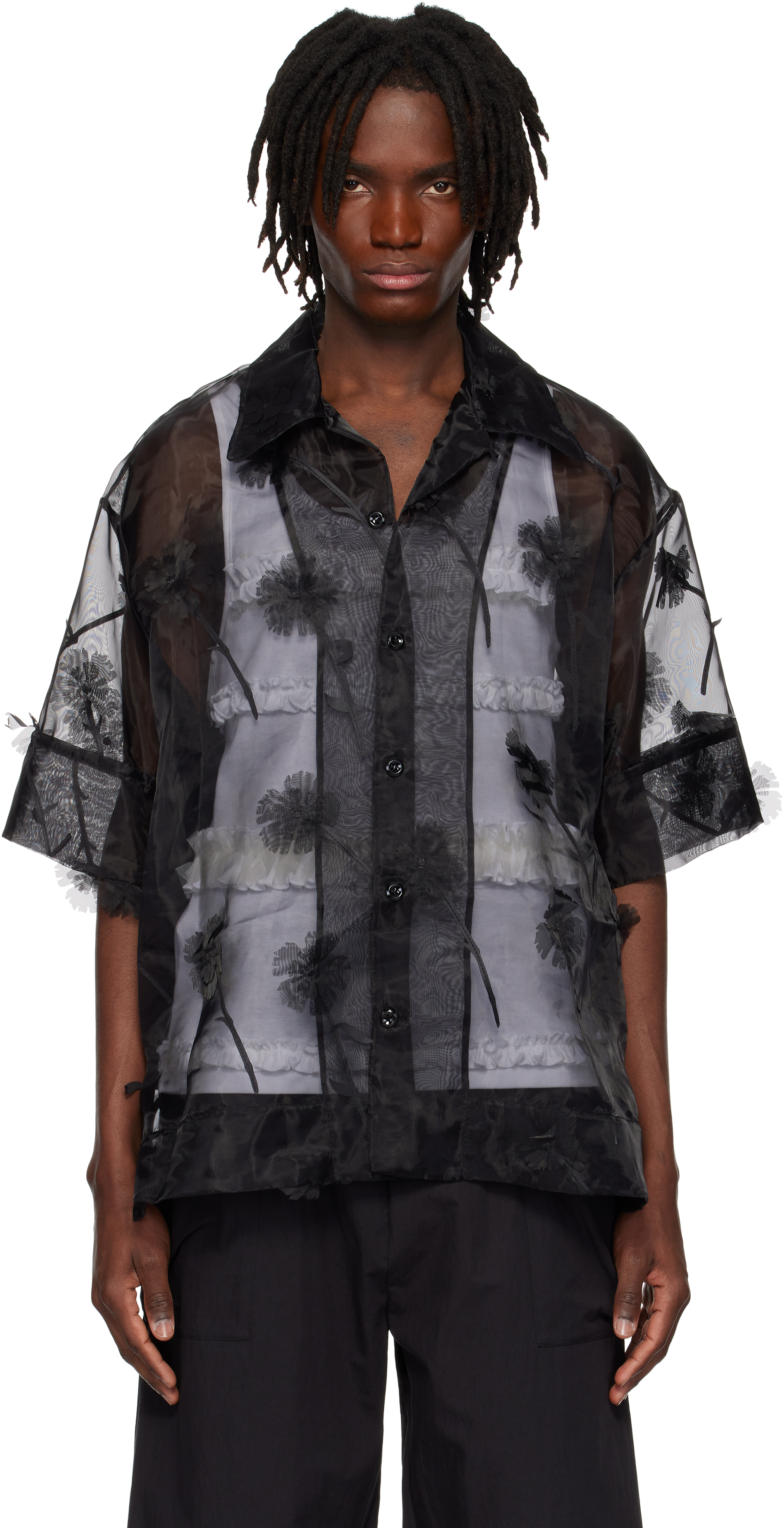 Black Carnation Organza Boxy Shirt