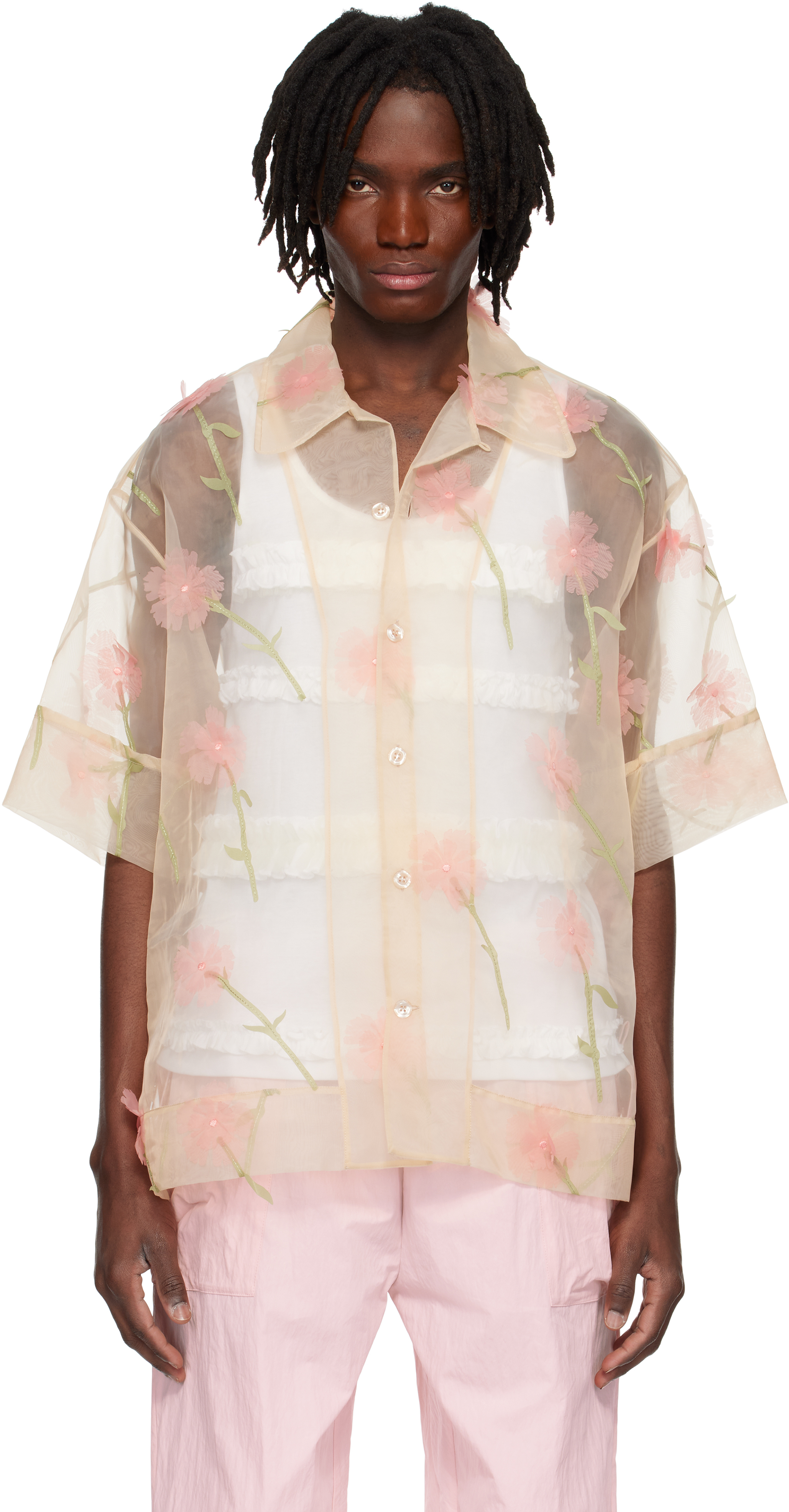 Beige Carnation Organza Boxy Shirt