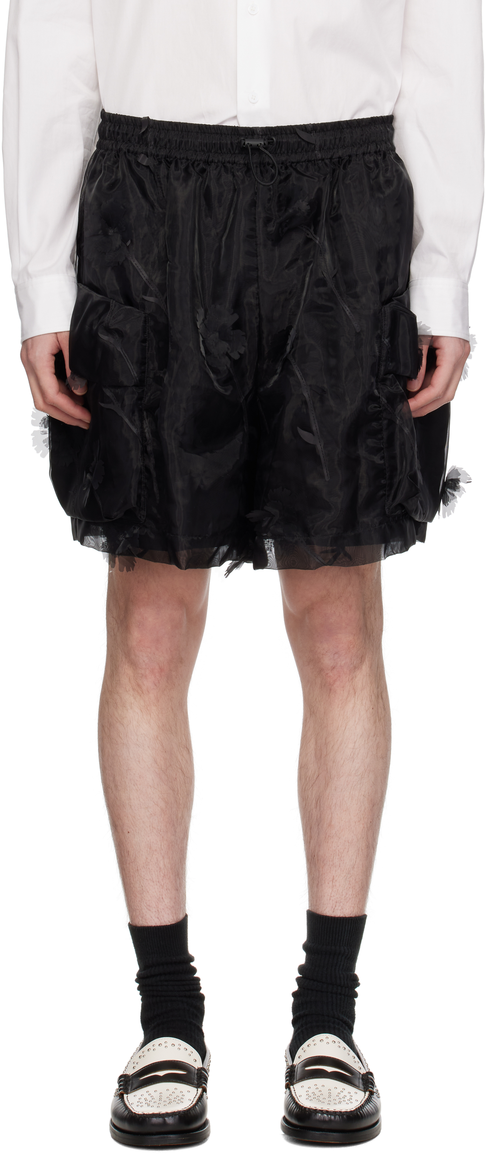 Black Layered Flap Cargo Shorts