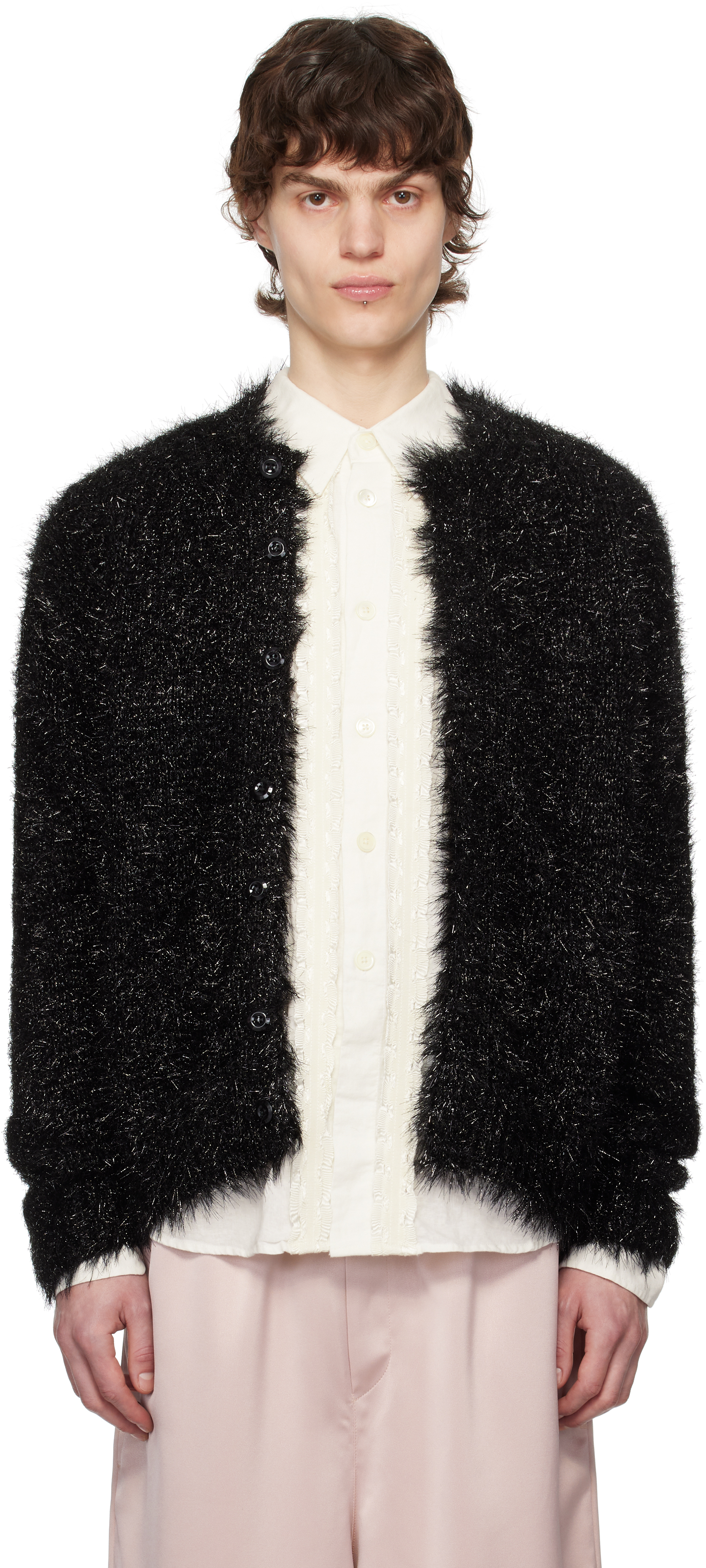 Simone Rocha Black Tinsel Knit Cardigan