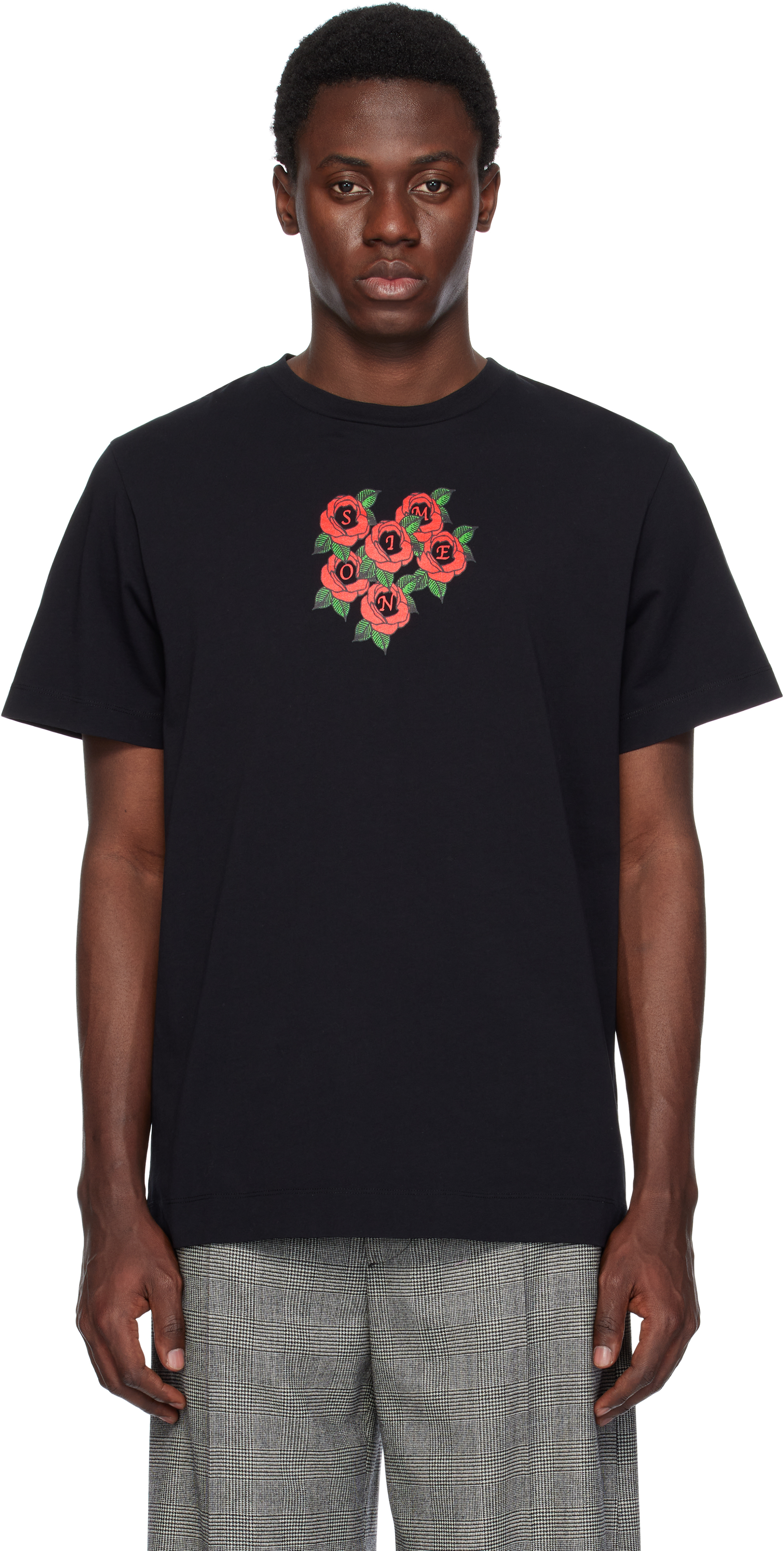 Simone Rocha Black Cluster Rose Logo Print T-shirt