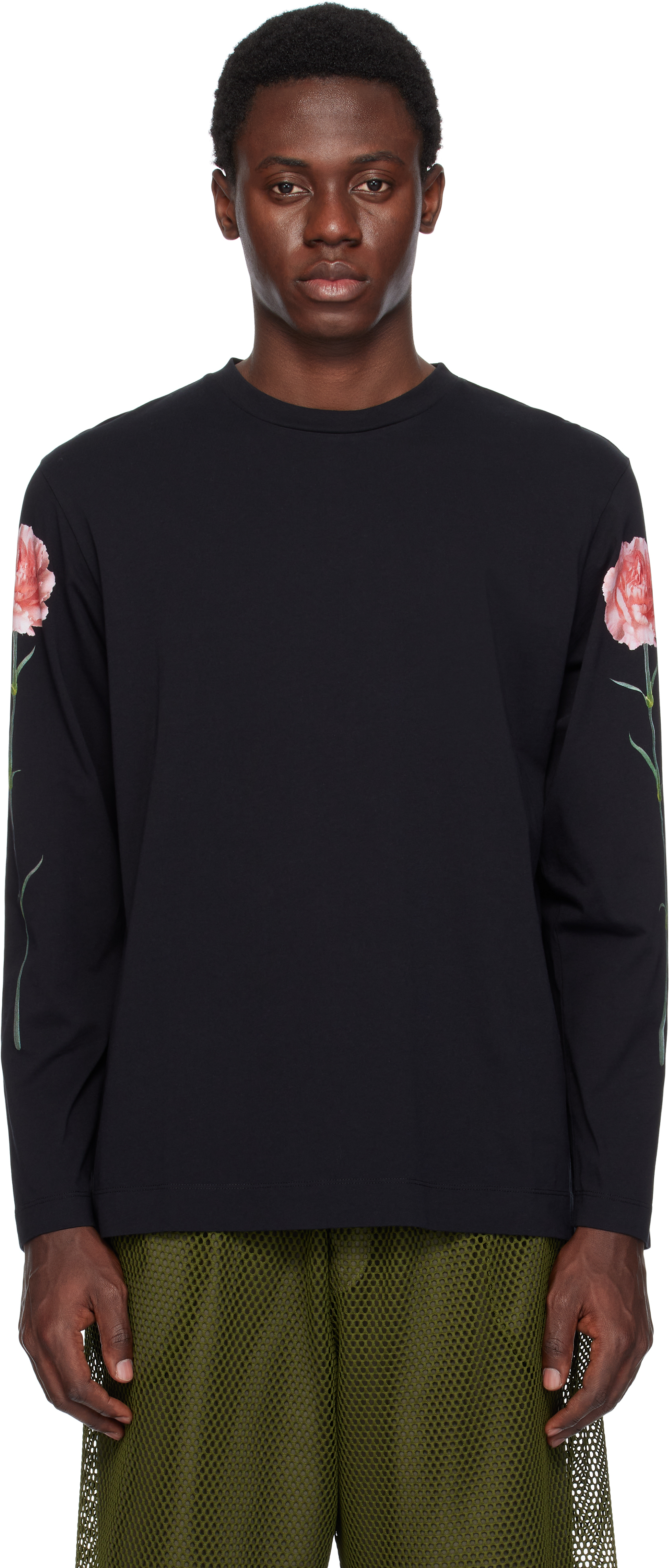 Simone Rocha Black Carnation Print Long Sleeve T-shirt