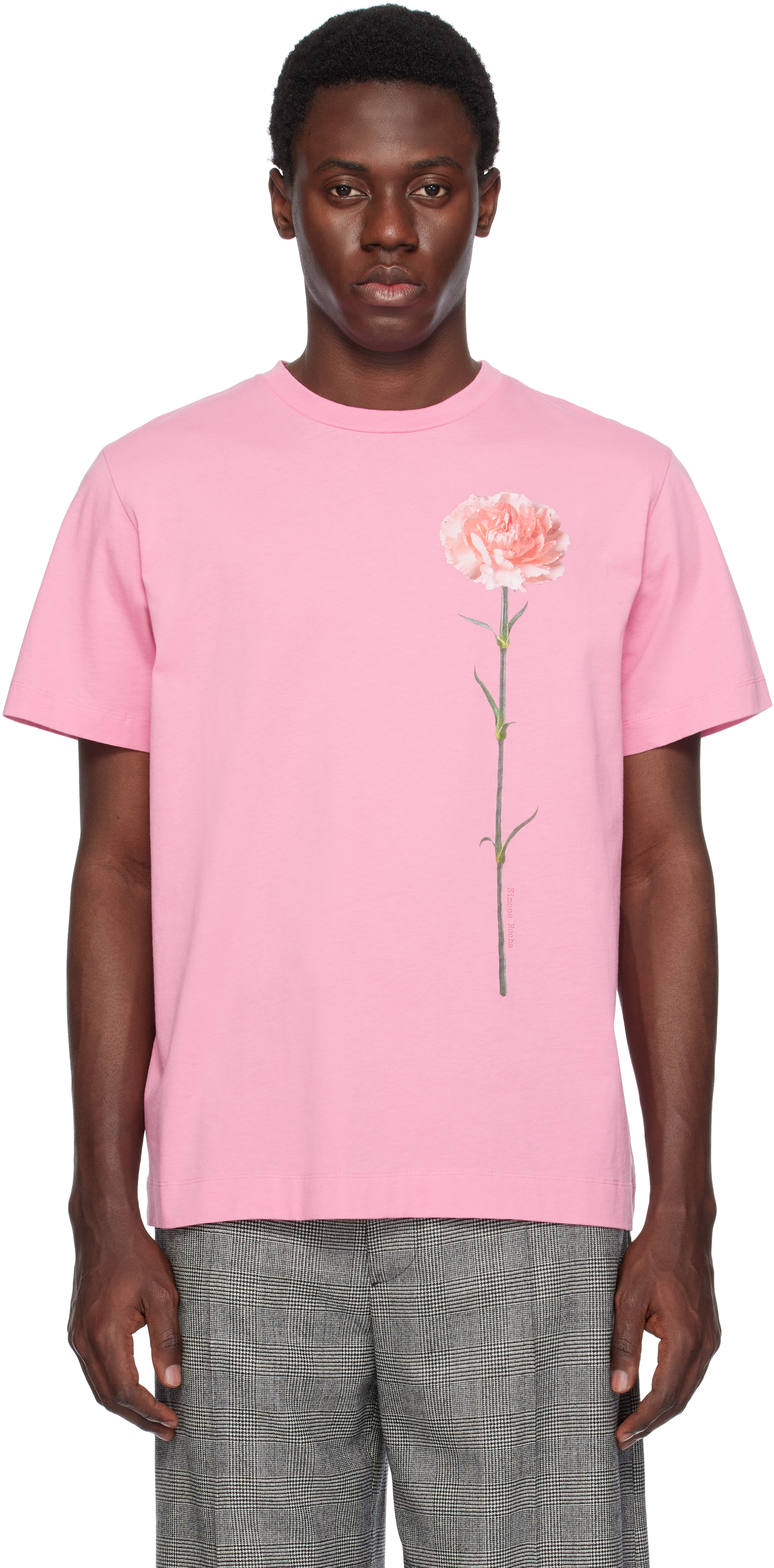 Simone Rocha Pink Carnation Print T-shirt In Bright Pink