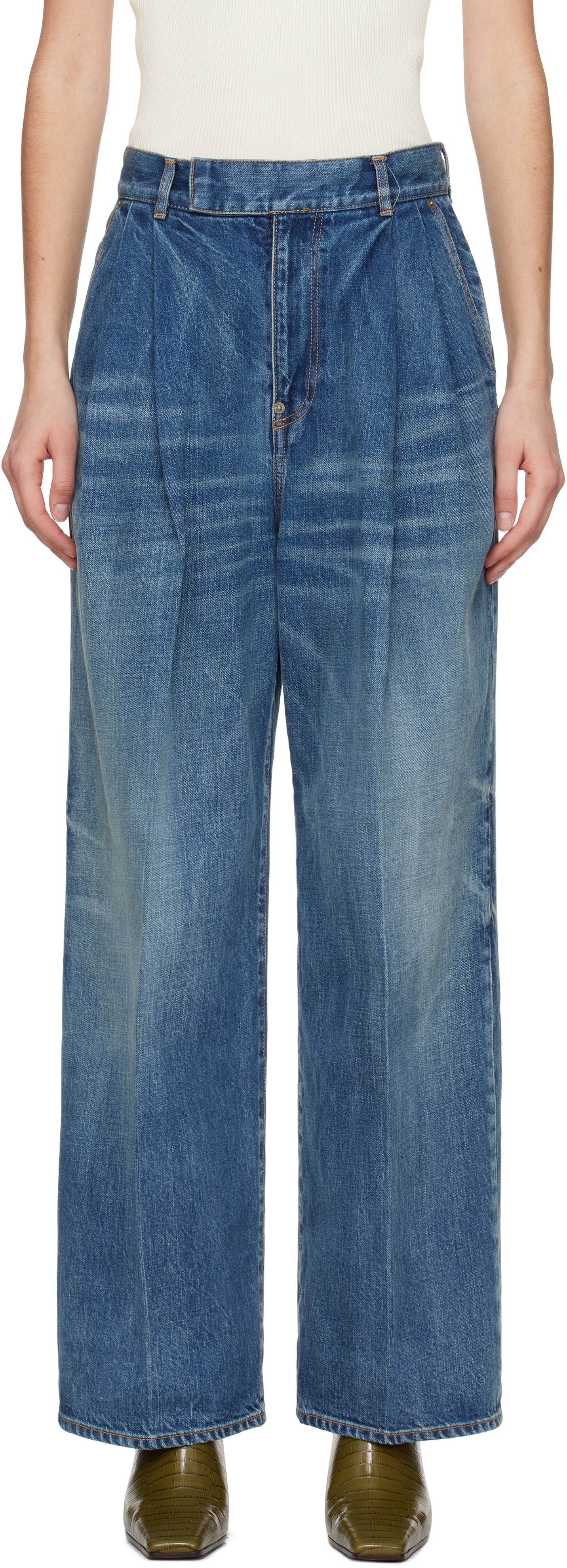 Blue Two-Tuck Jeans