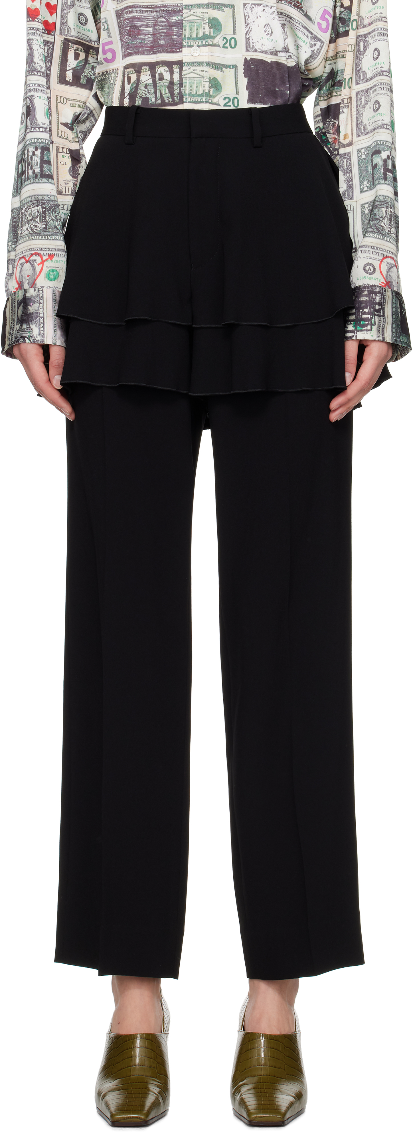 Black Ruffle Skirt Trousers