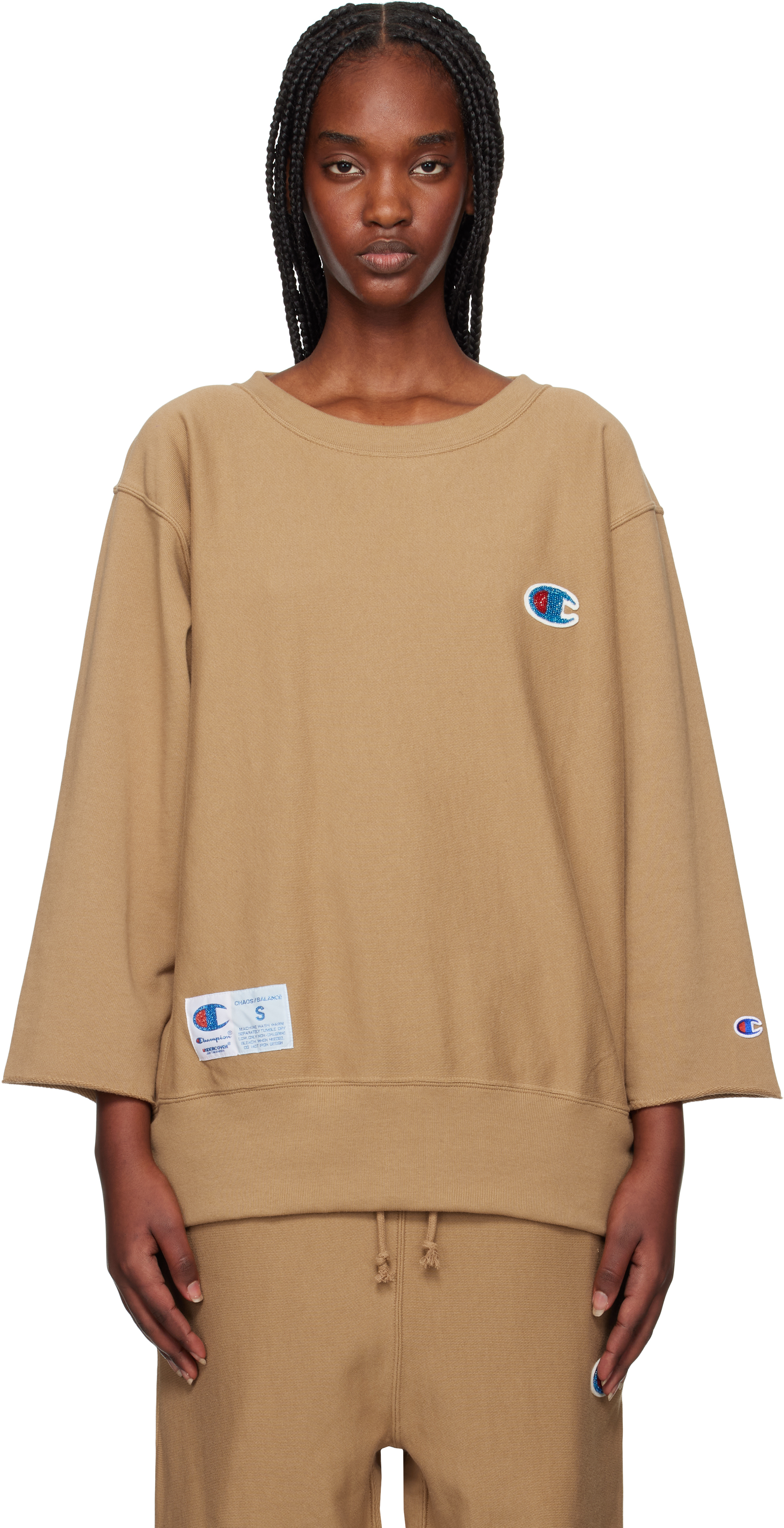 Tan Champion Edition Beaded Logo Appliqué Sweatshirt