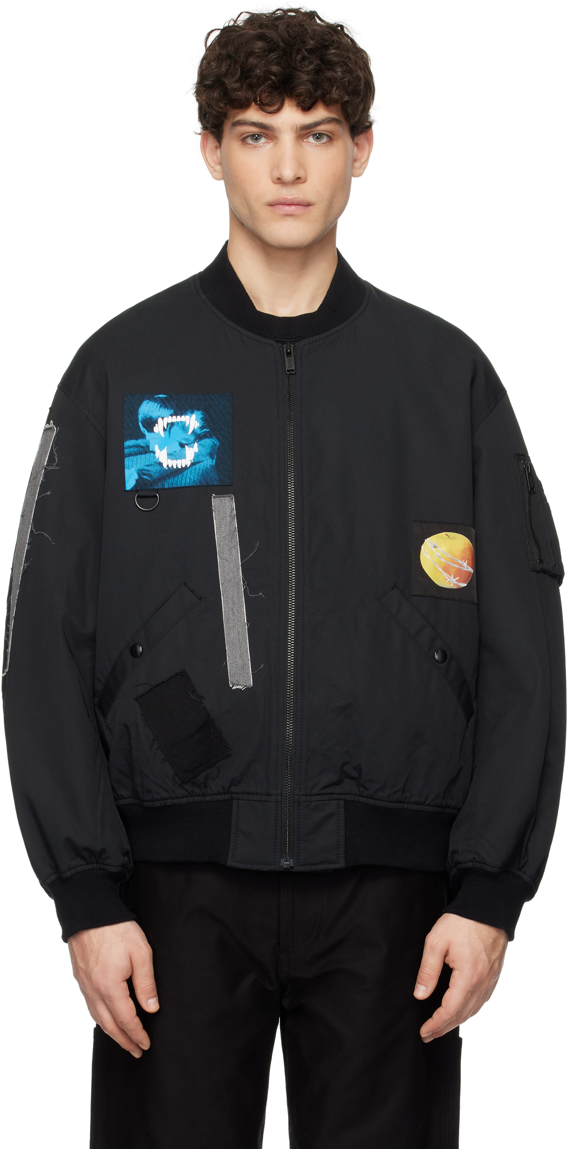 Black Appliqué Bomber Jacket