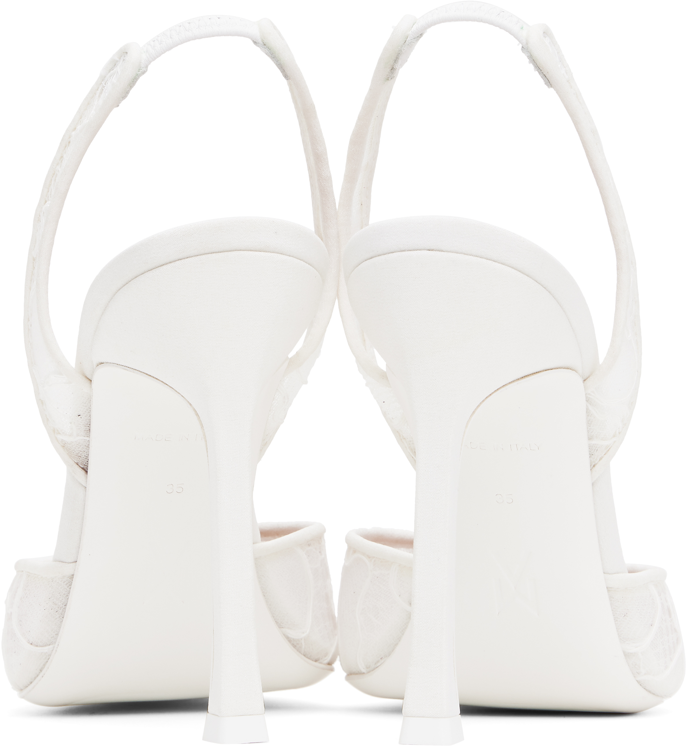 Amina Muaddi White Camelia Lace Sling 105 Heels In Lace Ivory + Crystal