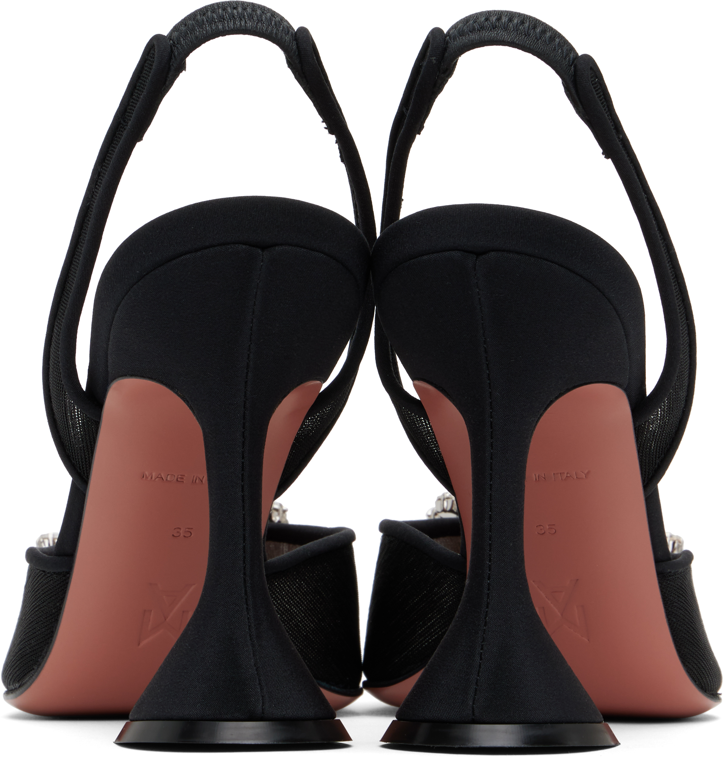 Amina Muaddi Womens Black Rosie Crystal-embellished Leather Sling-back Courts In Mesh Black + White C