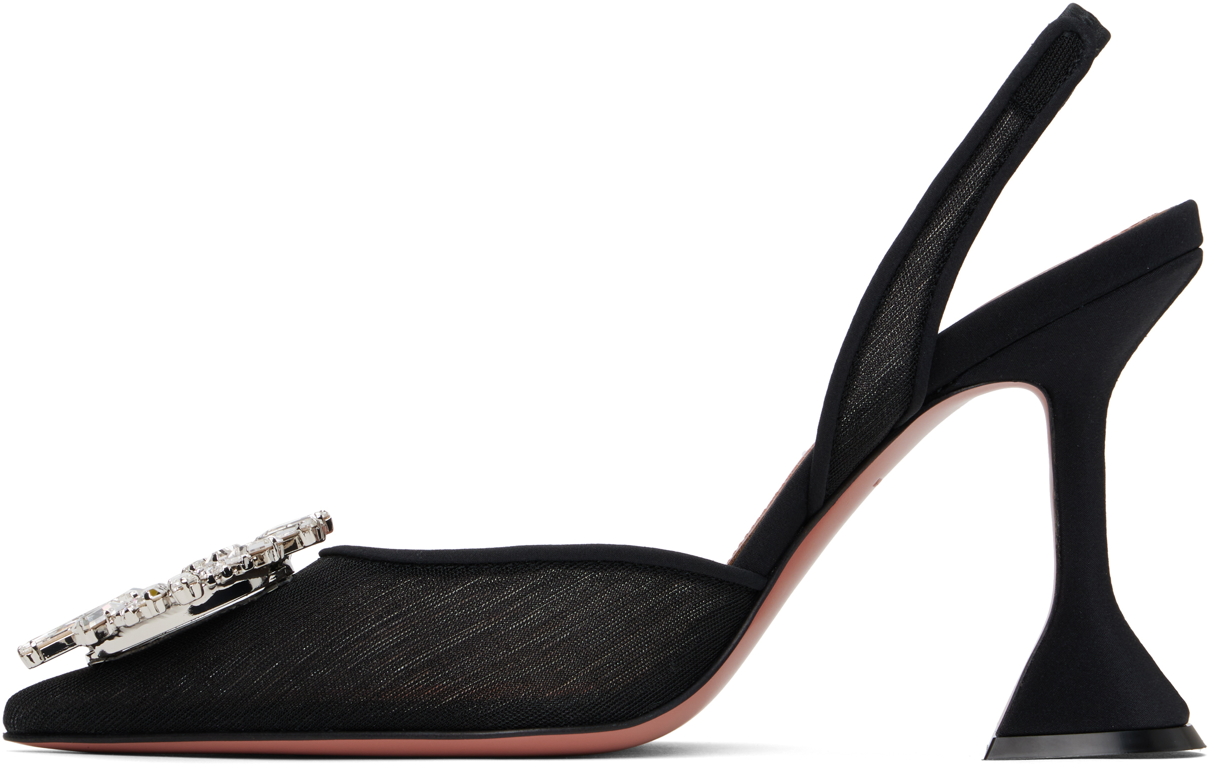 Amina Muaddi Womens Black Rosie Crystal-embellished Leather Sling-back Courts In Mesh Black + White C