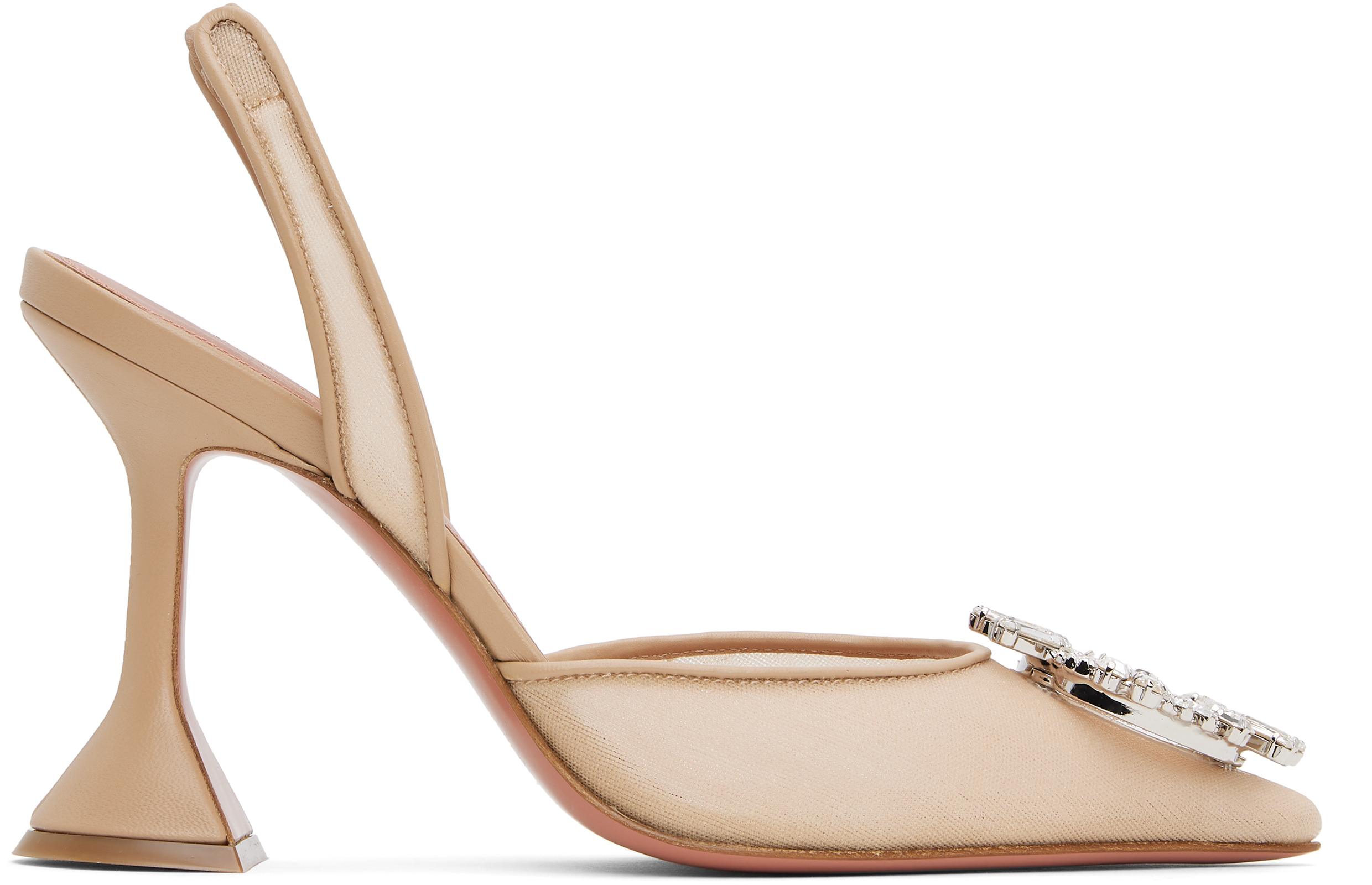 Shop Amina Muaddi Beige Begum Mesh Sling 95 Heels In Mesh Beige + White C